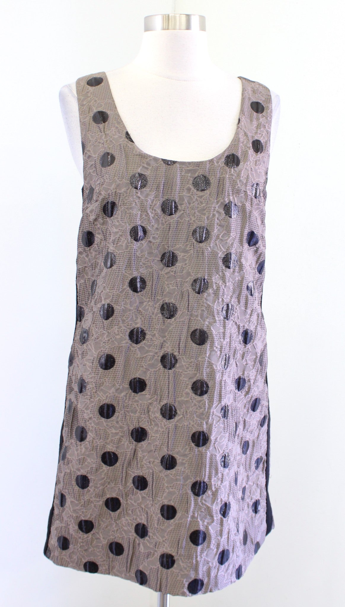 Marc by Marc Jacobs Brown Gray Black Metallic Polka Dot Mini Dress Sz 2 Textured