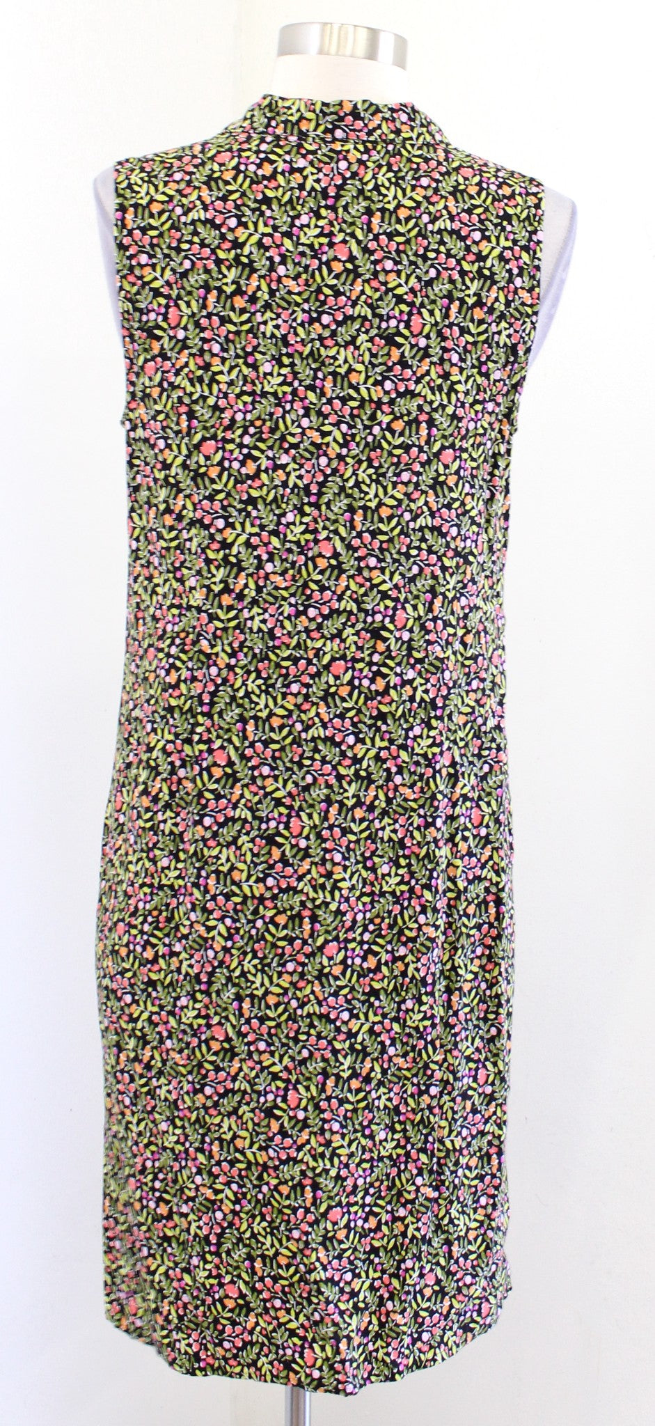 J Jill Black Green Floral Print Sleeveless Shirt Dress Size S Casual Pink