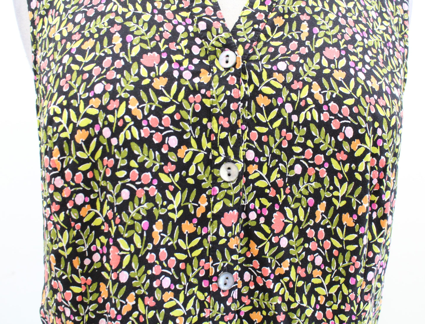 J Jill Black Green Floral Print Sleeveless Shirt Dress Size S Casual Pink