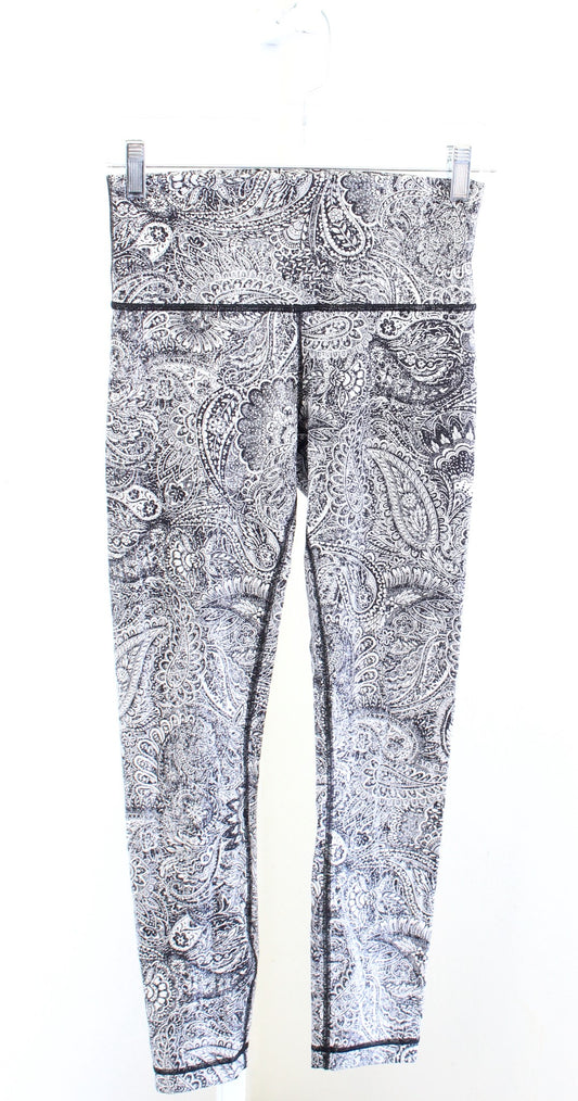 Lululemon High Times Black White Paisley Print 7/8 Pant Leggings Size 6