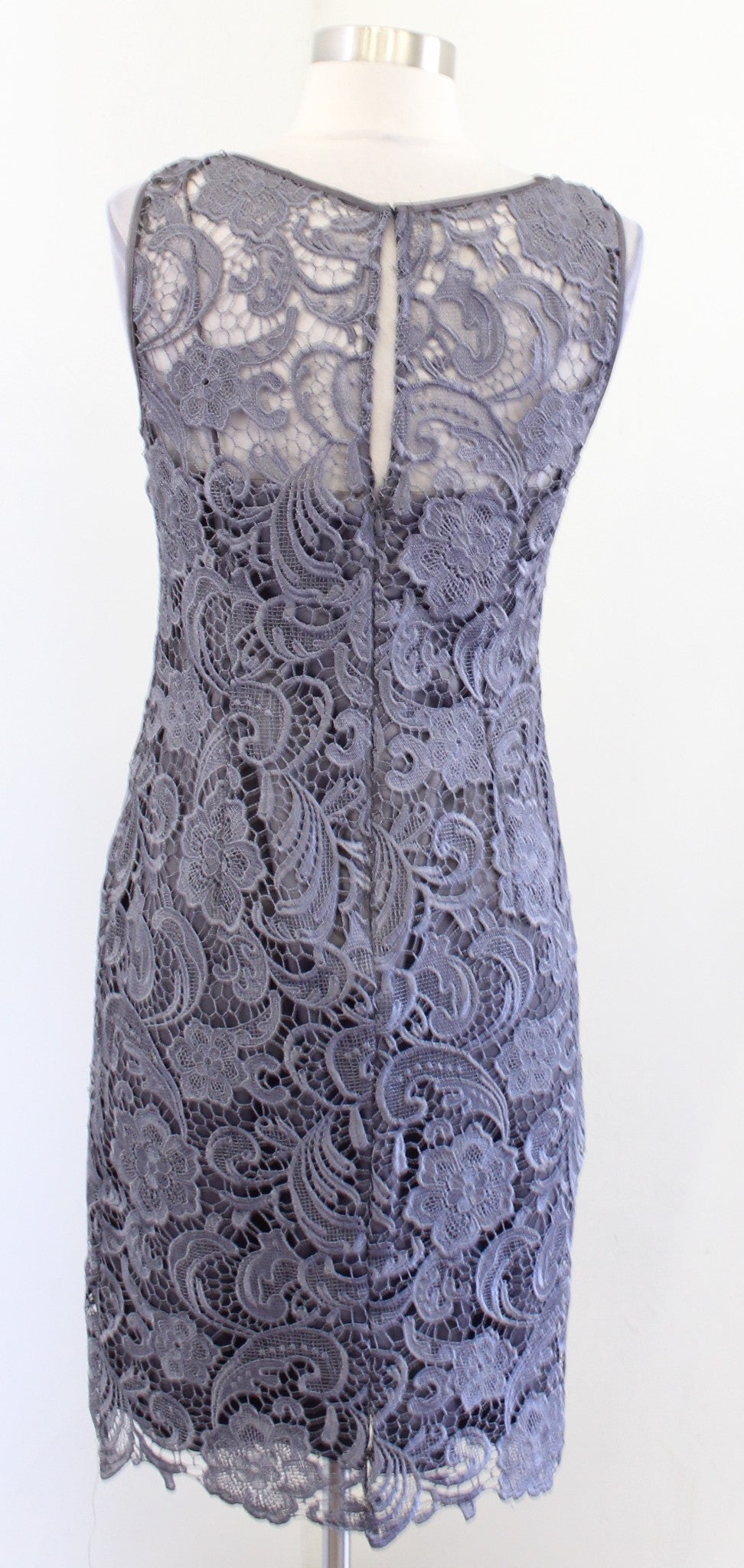 Adrianna Papell Gray Floral Lace Illusion Sheath Dress Size 6 Cocktail Party
