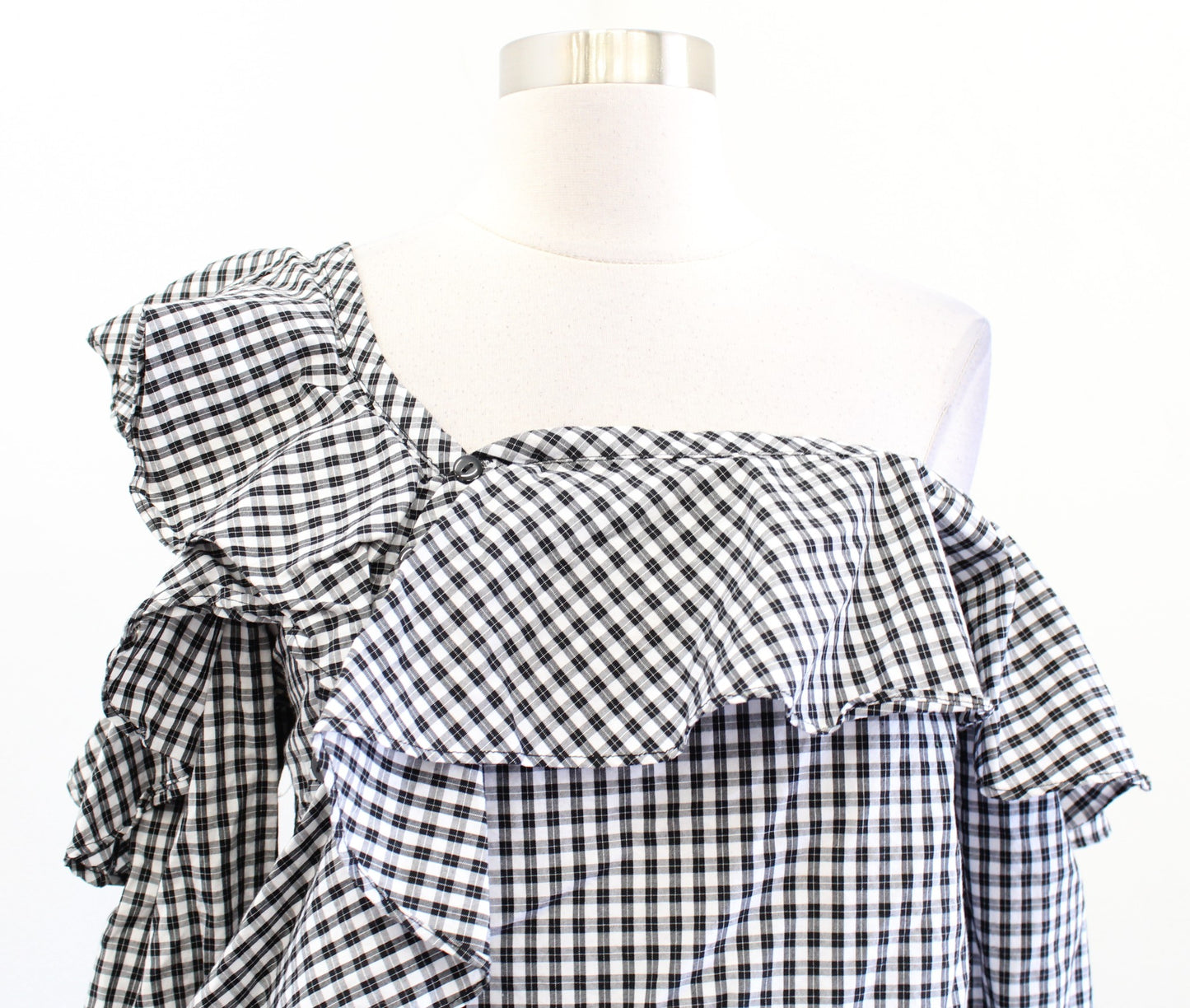 Sunday in Brooklyn Anthropologie Ruffle Asymmetric Plaid Top One Shoulder Size S