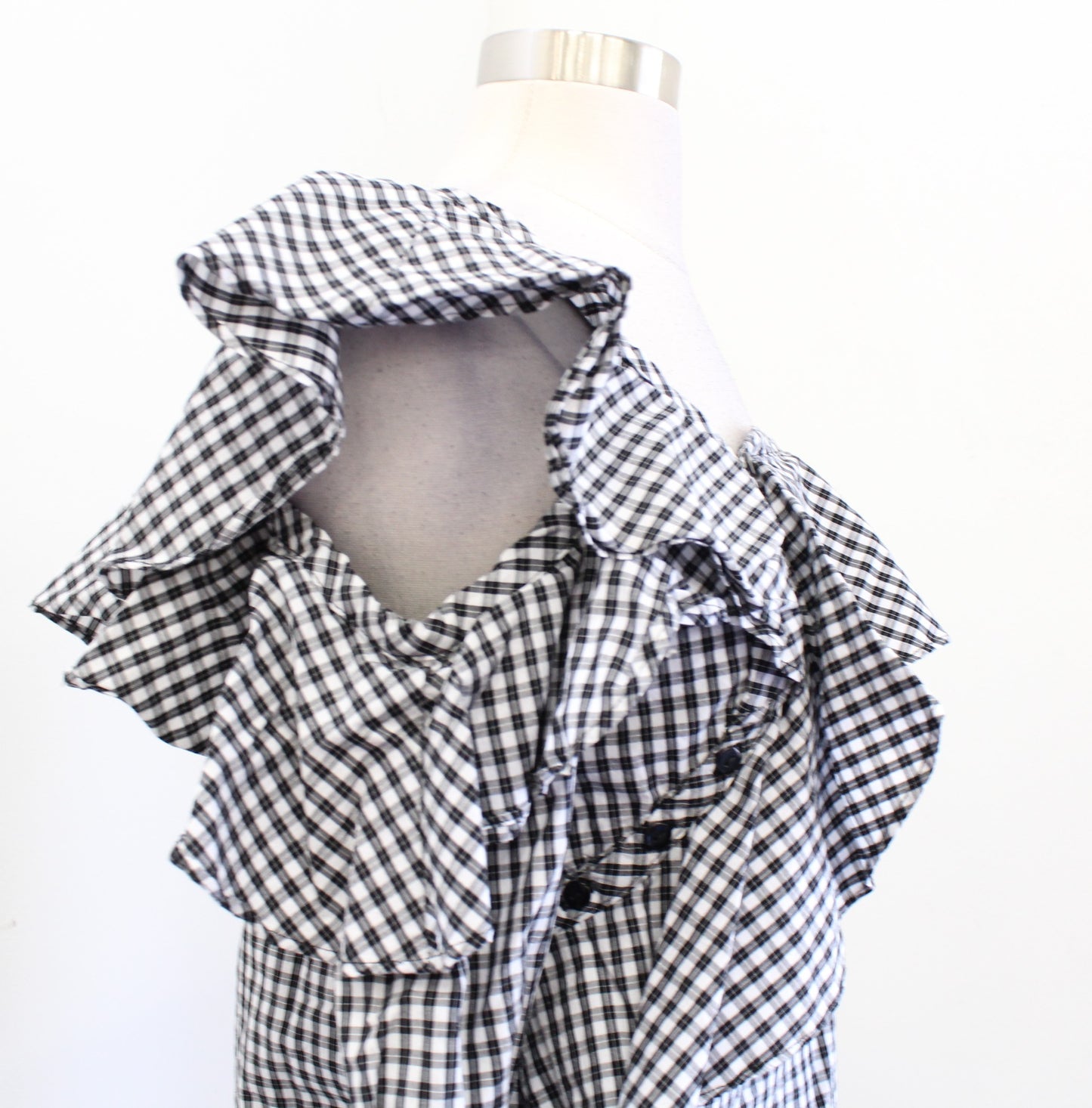 Sunday in Brooklyn Anthropologie Ruffle Asymmetric Plaid Top One Shoulder Size S