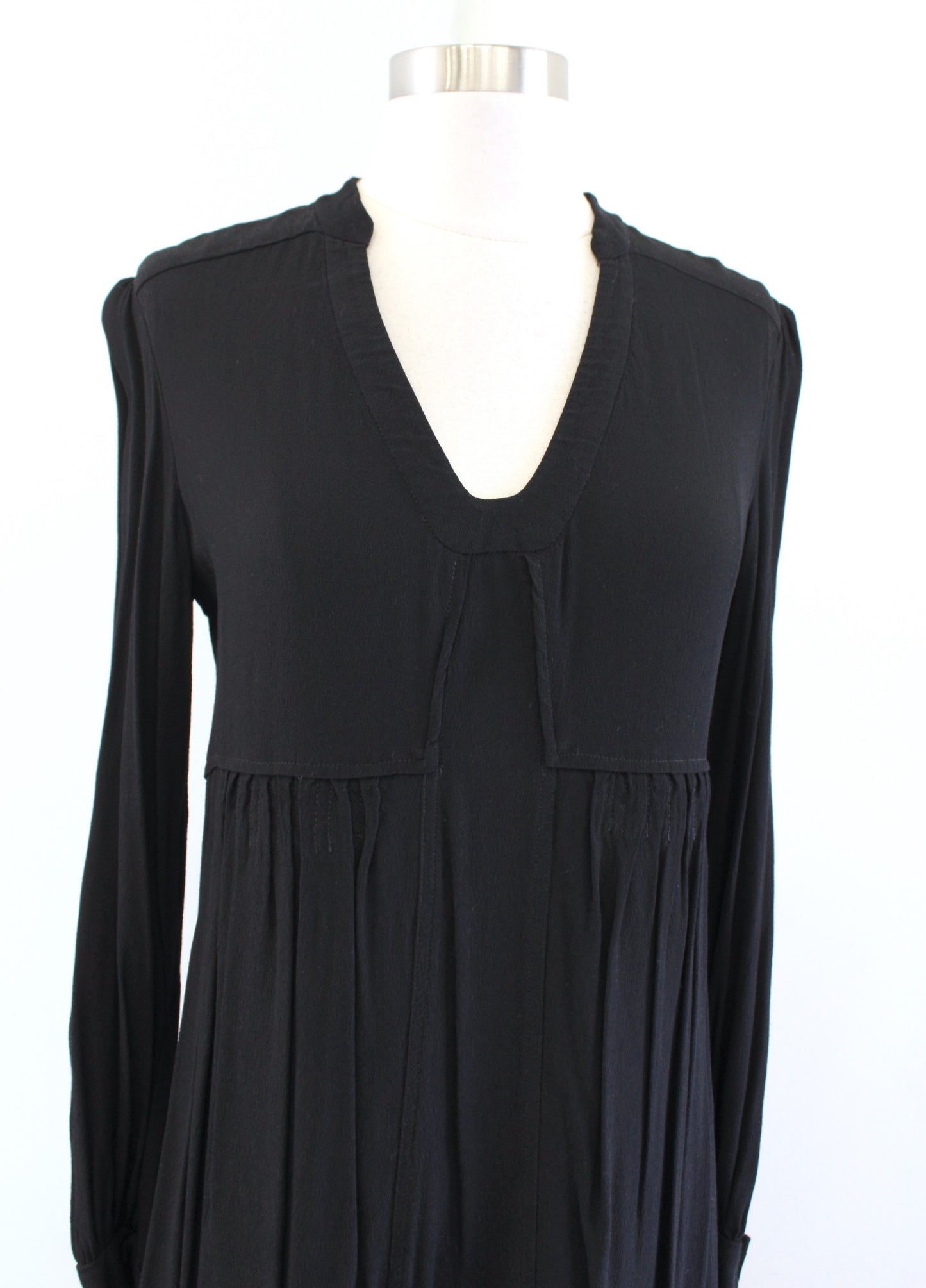 Diane Von Furstenberg Womens Veda Solid Black Crepe Babydoll Style Dress Size 2