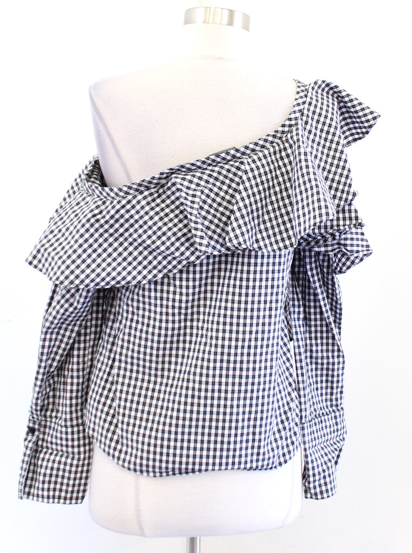 Sunday in Brooklyn Anthropologie Ruffle Asymmetric Plaid Top One Shoulder Size S