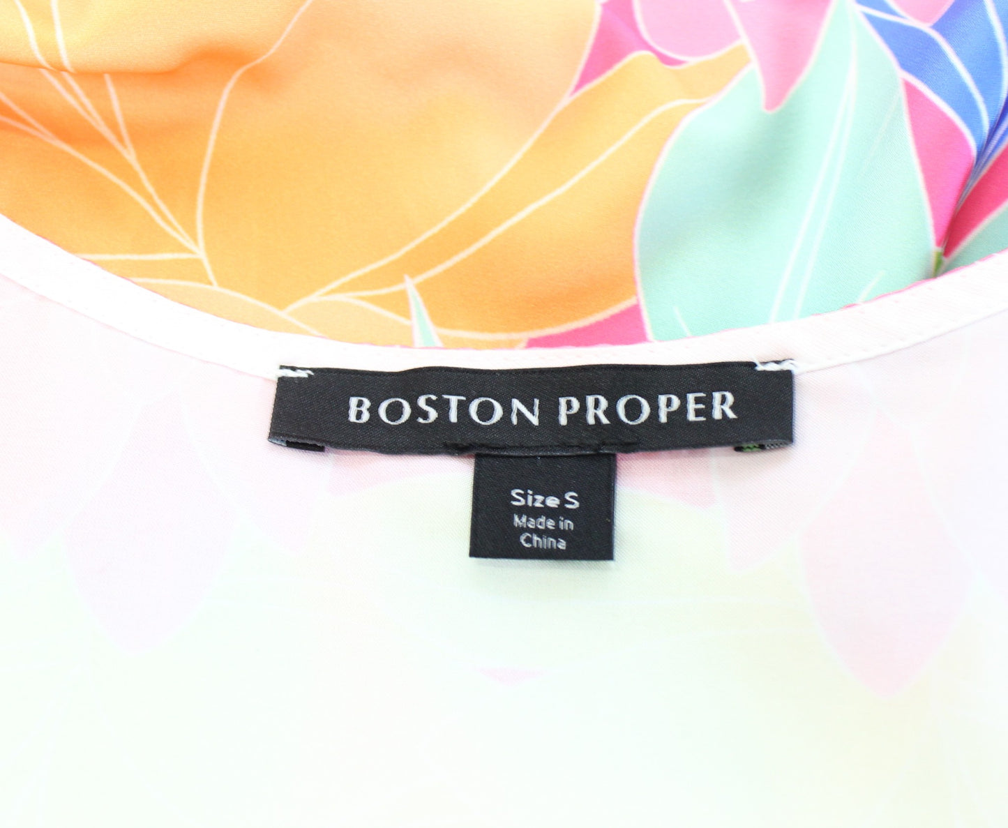 Boston Proper Colorful Floral Tie Front Charmeuse Kate Top Blouse Size S V Neck