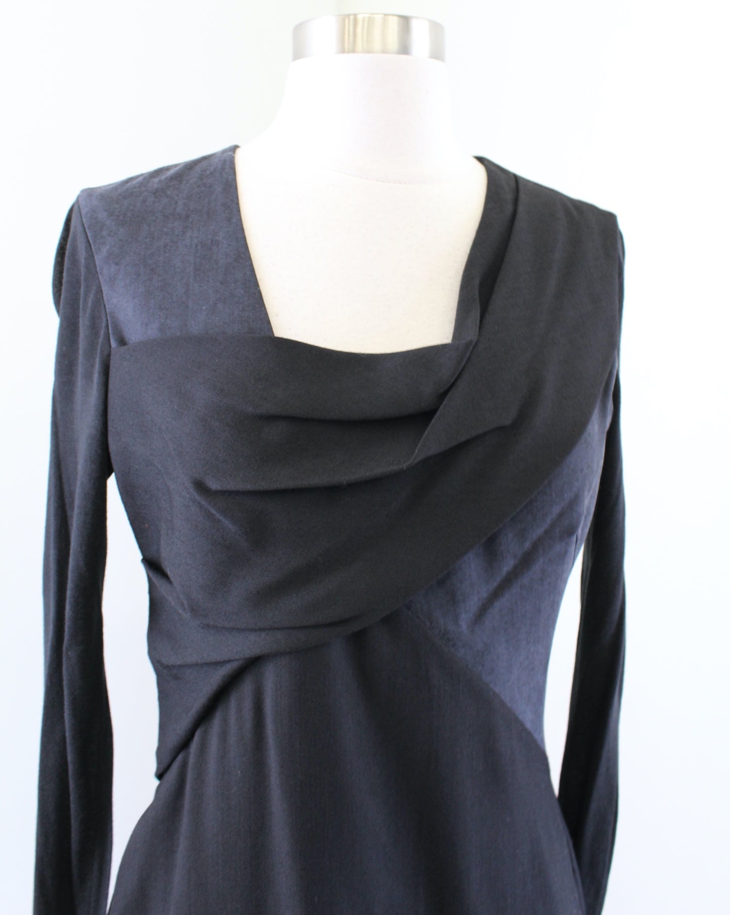 Helmut Lang Womens Black Gray Patchwork Ruched Long Sleeve Dress Size 4 Angora