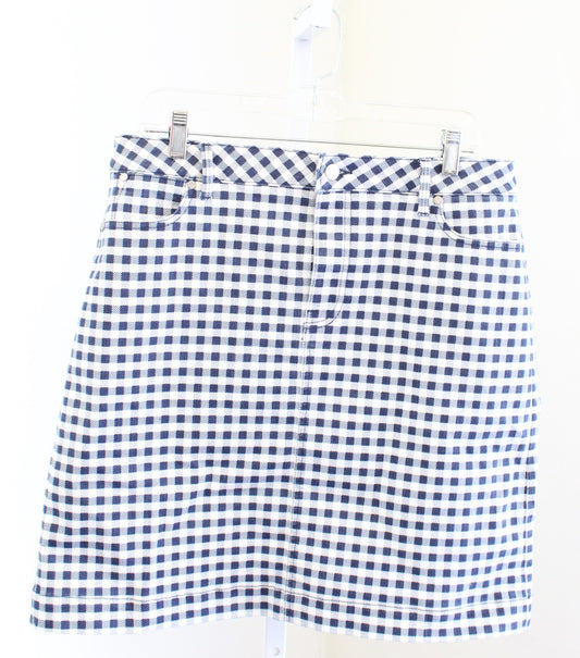 NWT Talbots Womens Blue White Gingham Plaid Cotton A Line Skirt Size 12P Casual