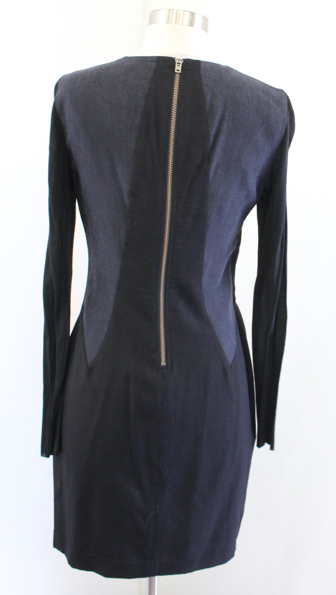 Helmut Lang Womens Black Gray Patchwork Ruched Long Sleeve Dress Size 4 Angora