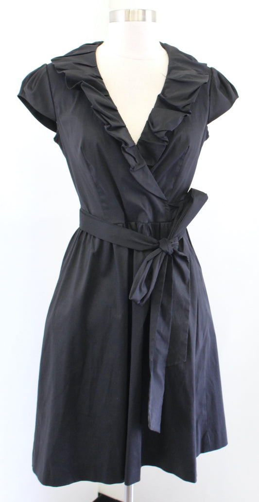 Cache Black Tie Waist Ruffle Collar Fit and Flare Dress Size 4 Cocktail Party