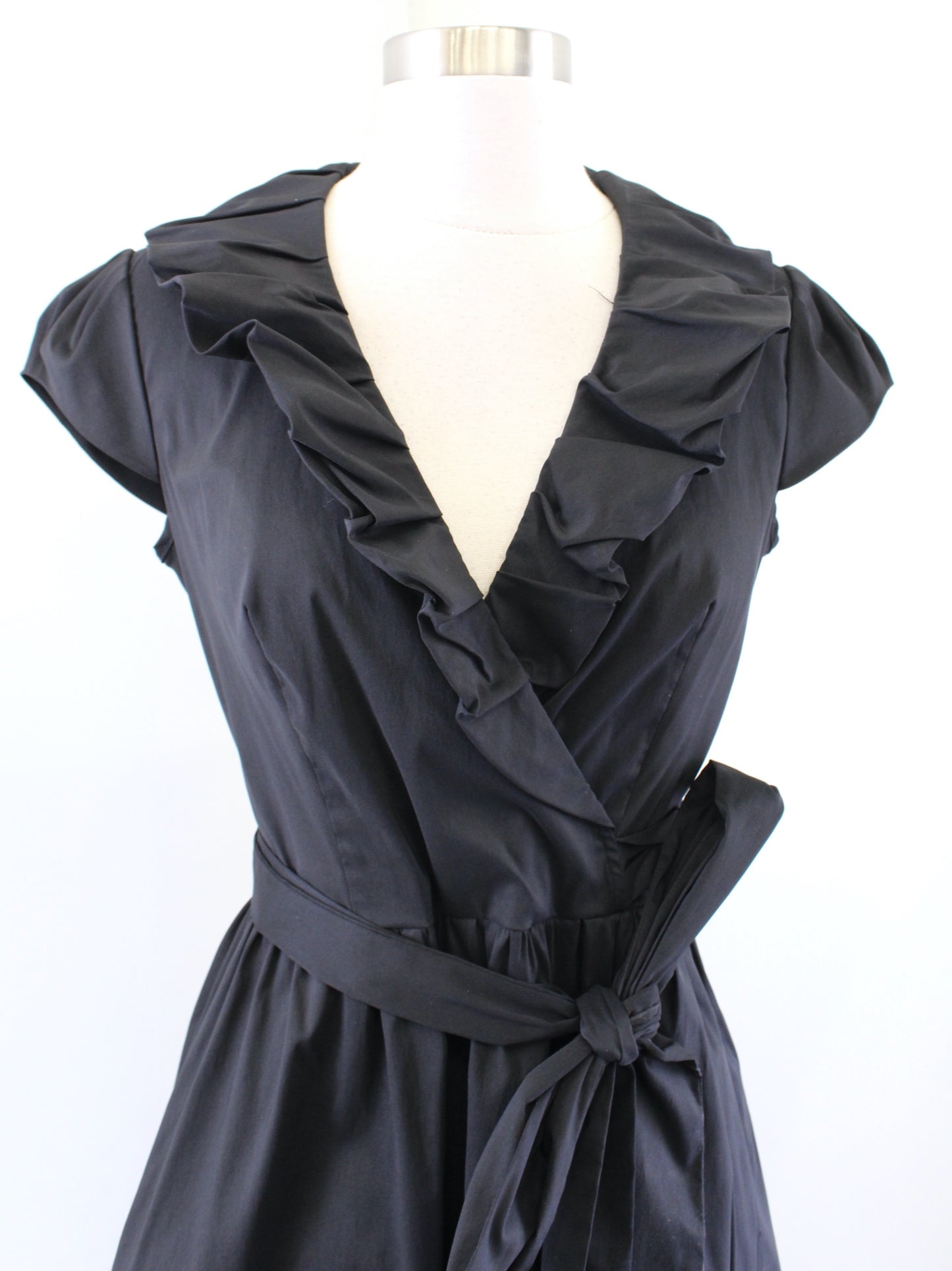 Cache Black Tie Waist Ruffle Collar Fit and Flare Dress Size 4 Cocktail Party