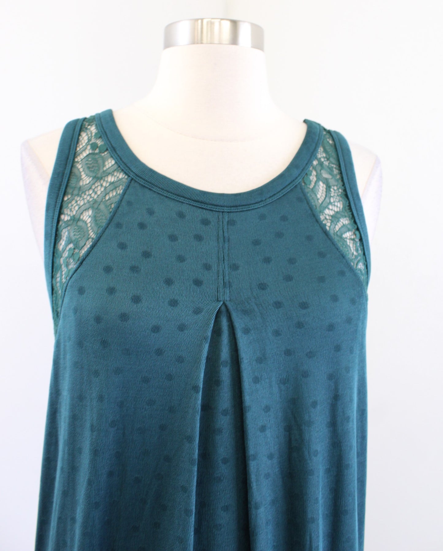 Free People Make it Count Green Polka Dot Embossed Lace Asymmetrical Hem Dress S