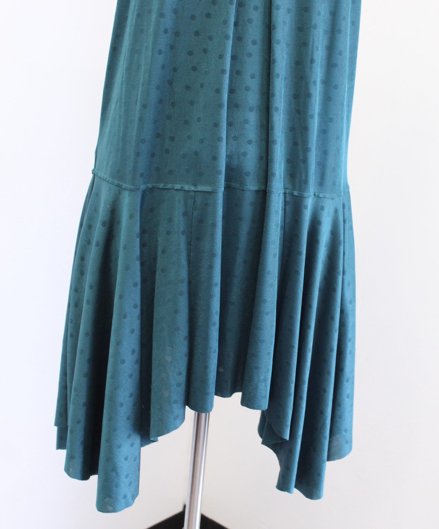 Free People Make it Count Green Polka Dot Embossed Lace Asymmetrical Hem Dress S