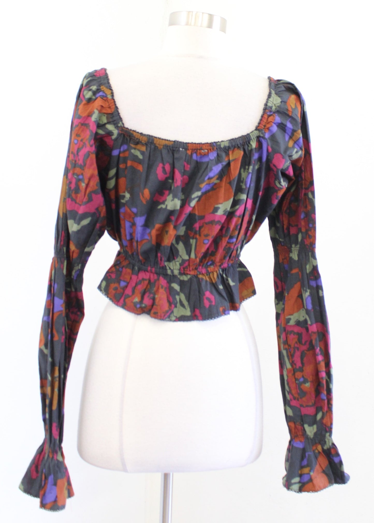 Cleobella Jasmine Smocked Long Sleeve Cropped Top Blouse Size S Garden Floral