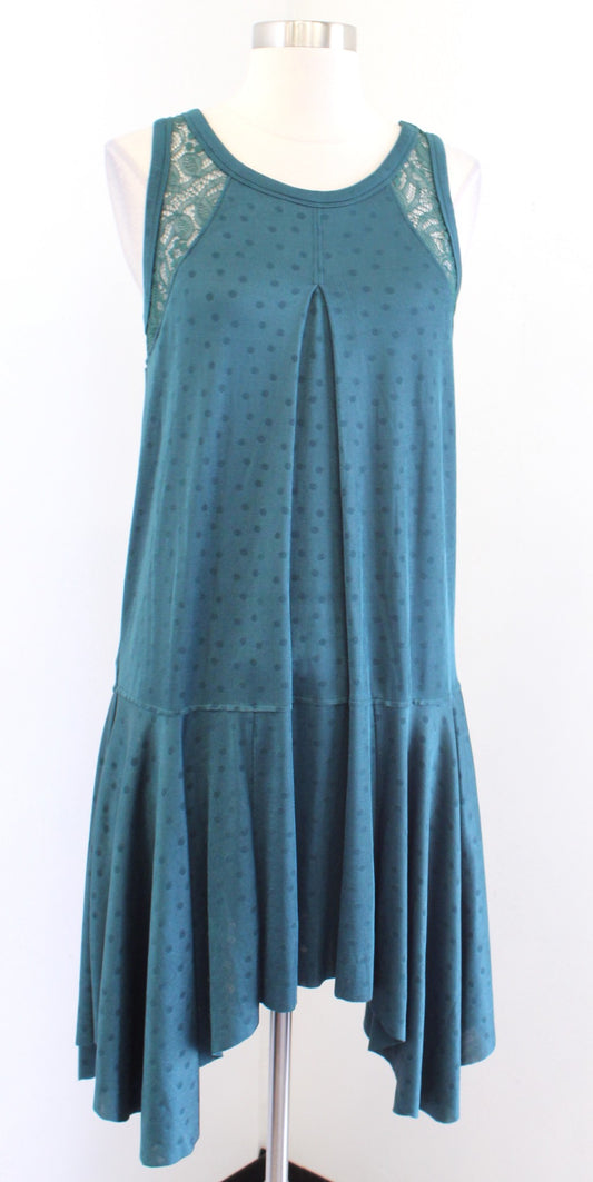 Free People Make it Count Green Polka Dot Embossed Lace Asymmetrical Hem Dress S