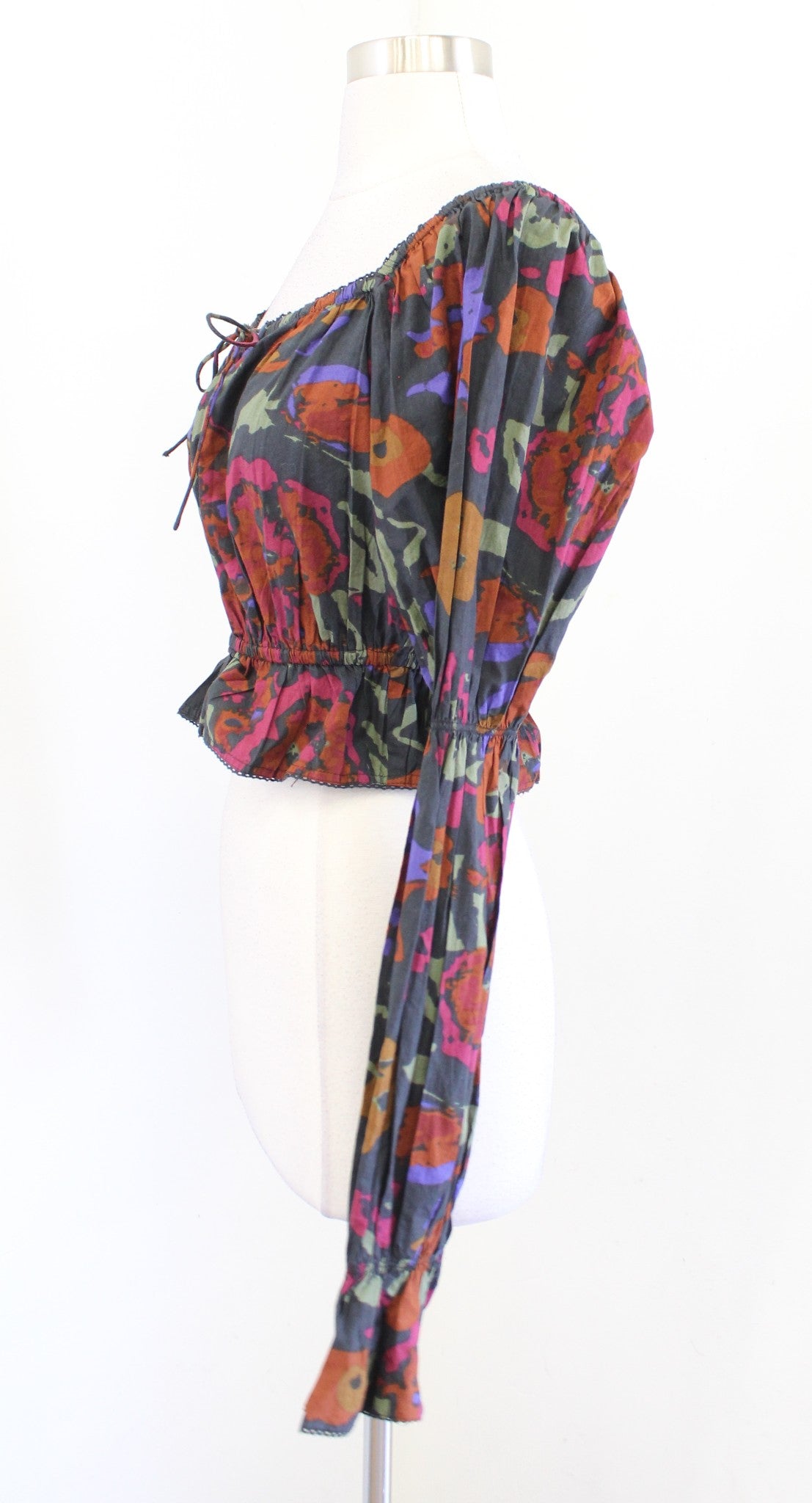 Cleobella Jasmine Smocked Long Sleeve Cropped Top Blouse Size S Garden Floral