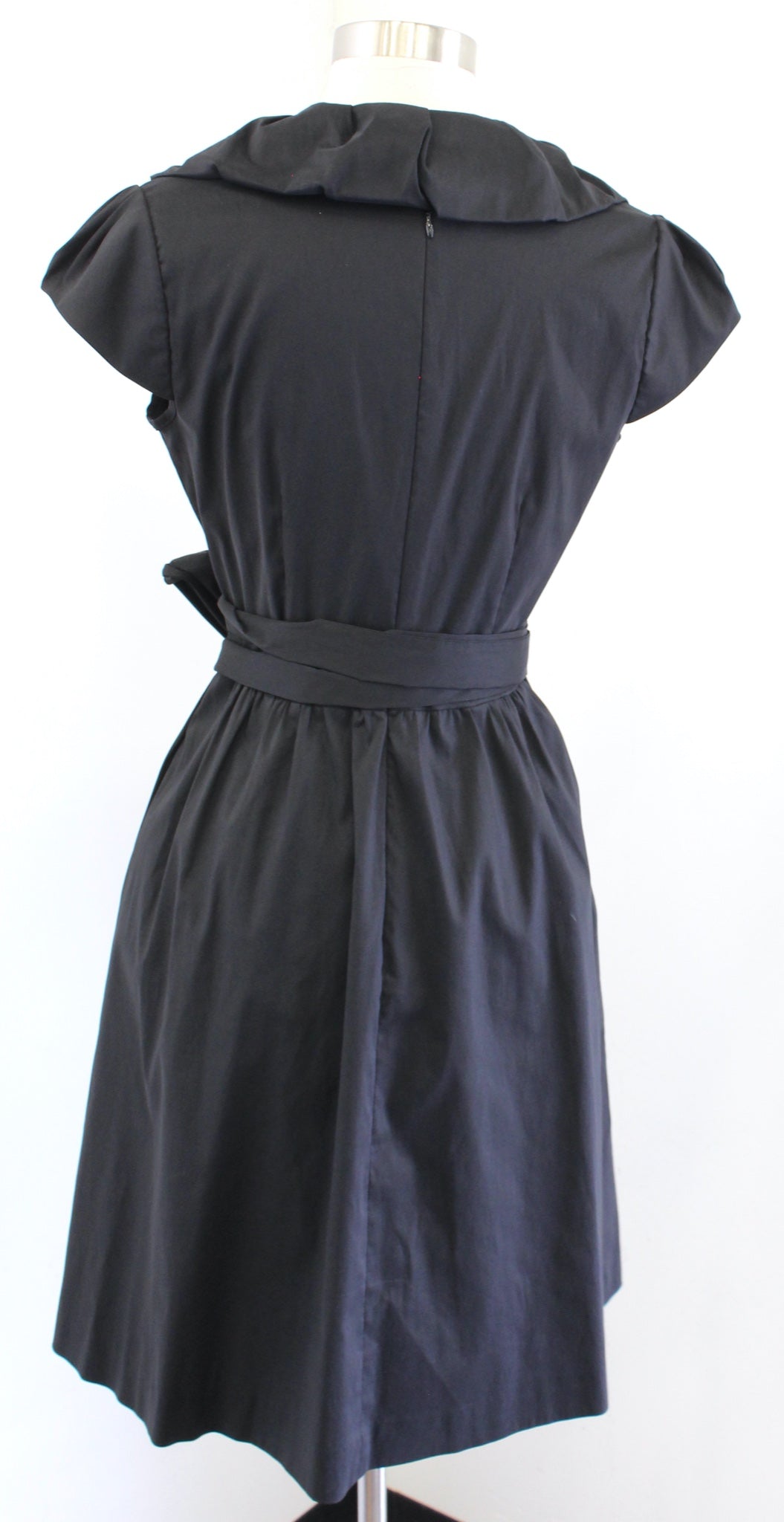 Cache Black Tie Waist Ruffle Collar Fit and Flare Dress Size 4 Cocktail Party