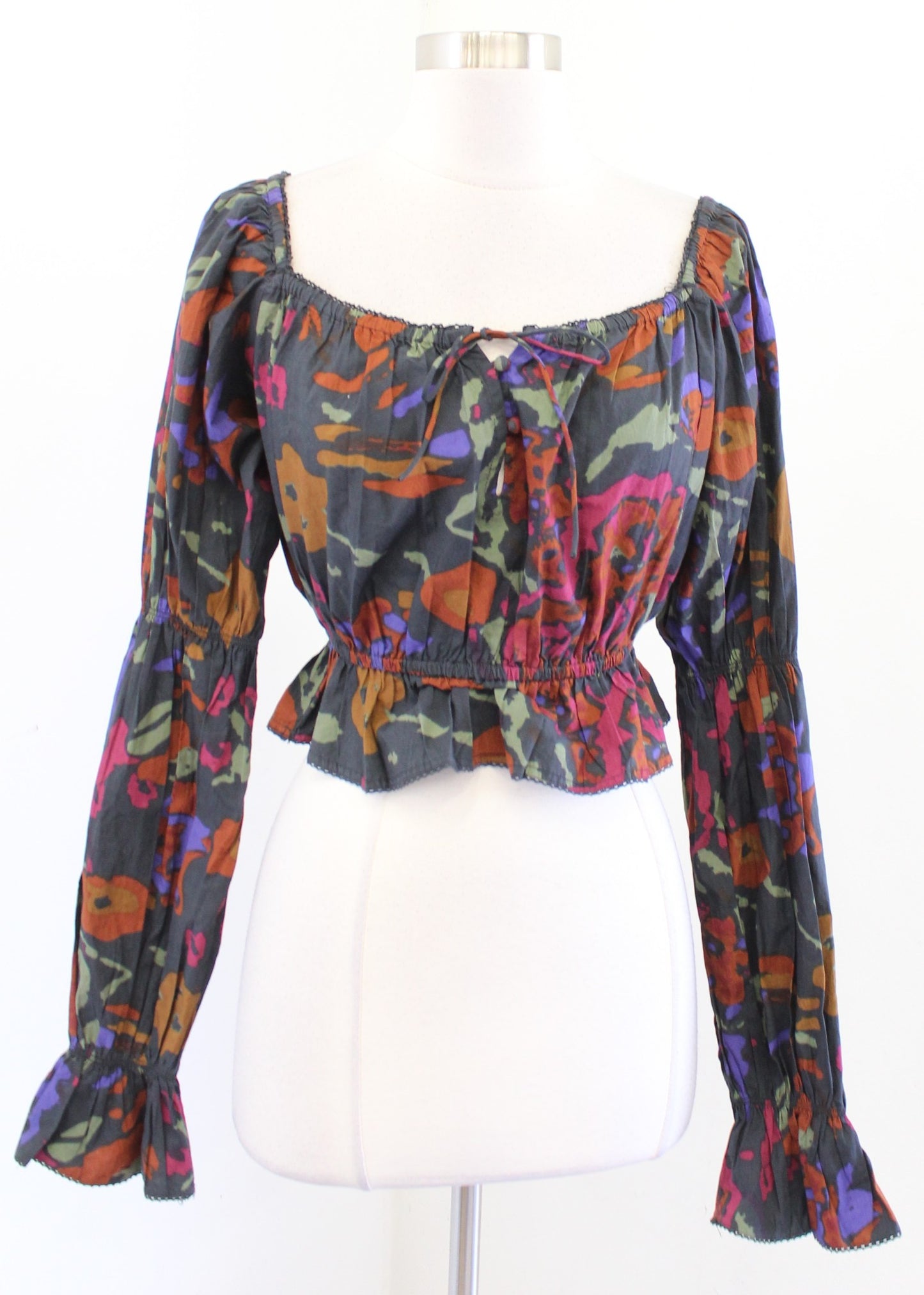 Cleobella Jasmine Smocked Long Sleeve Cropped Top Blouse Size S Garden Floral