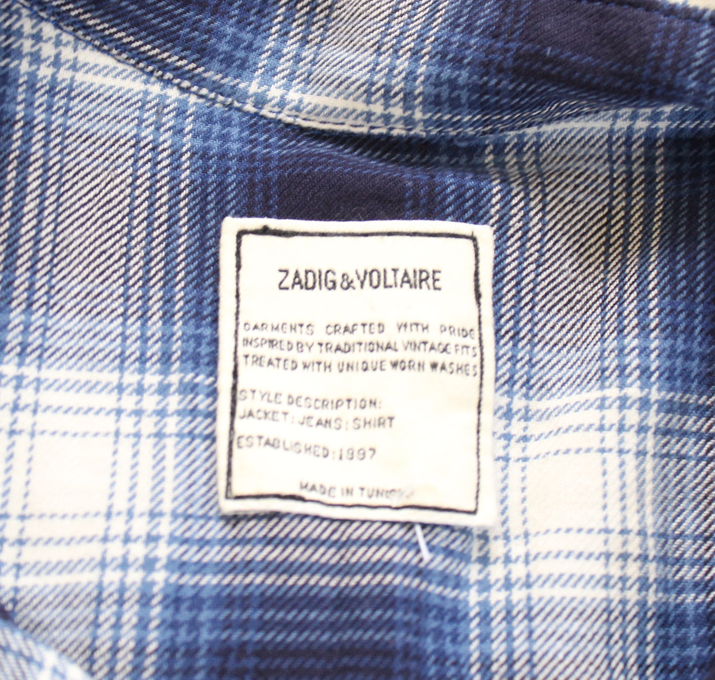 Zadig and Voltaire Tais Car Blue Plaid Button Up Rhinestone Embellished Shirt S