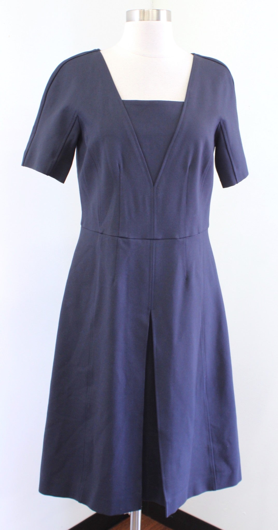 Brooks Brothers Womens Solid Navy Blue Ponte Knit A Line Flare Dress Sz 8 Career
