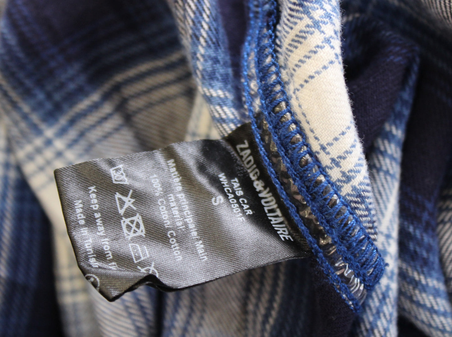 Zadig and Voltaire Tais Car Blue Plaid Button Up Rhinestone Embellished Shirt S