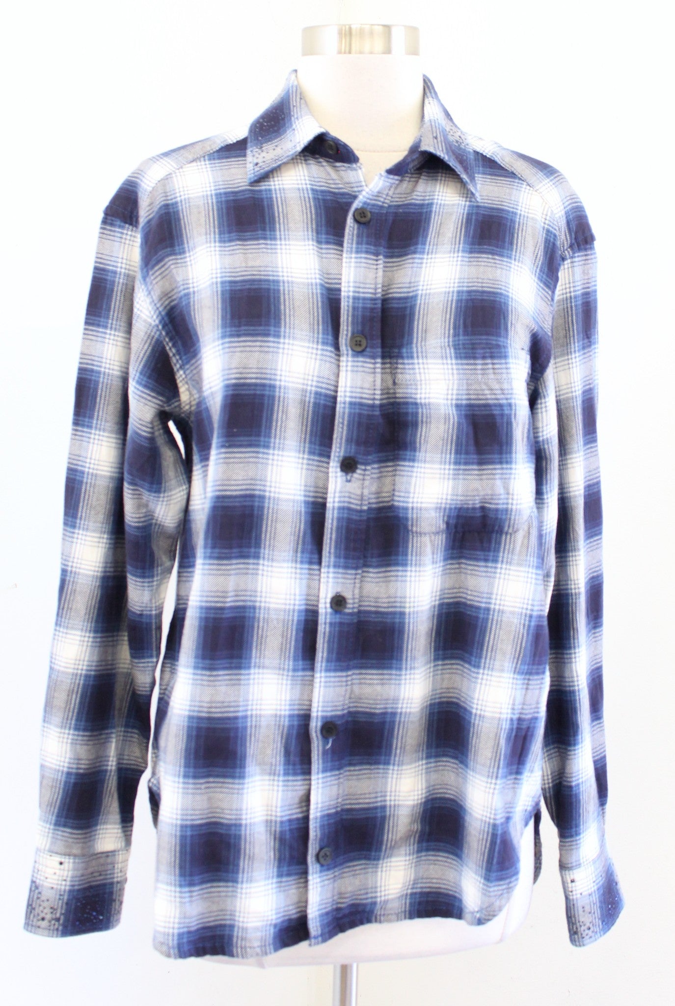Zadig and Voltaire Tais Car Blue Plaid Button Up Rhinestone Embellished Shirt S