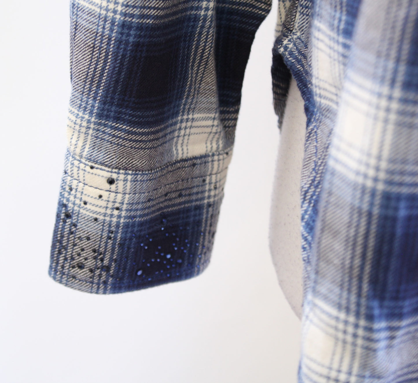 Zadig and Voltaire Tais Car Blue Plaid Button Up Rhinestone Embellished Shirt S