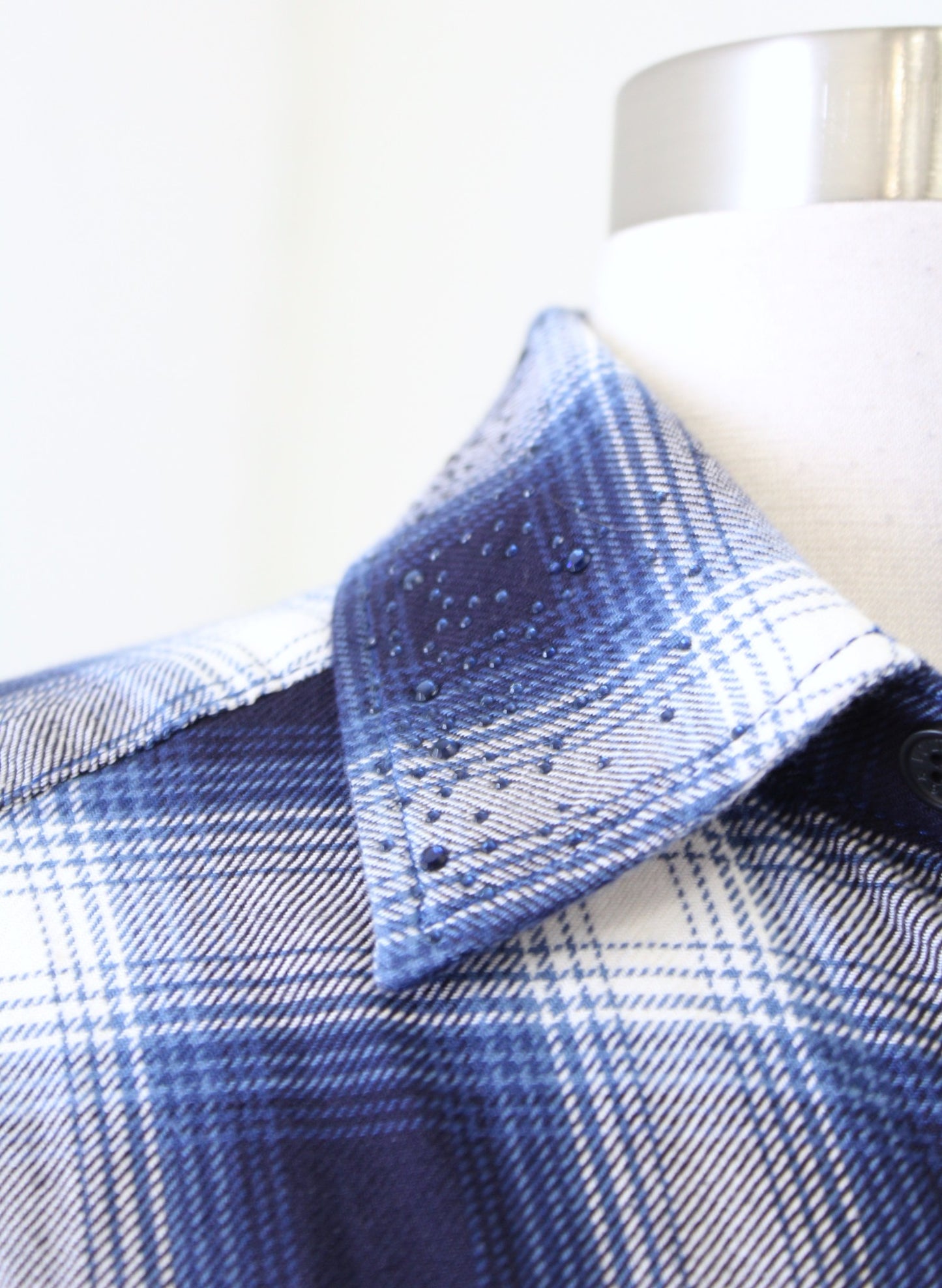 Zadig and Voltaire Tais Car Blue Plaid Button Up Rhinestone Embellished Shirt S