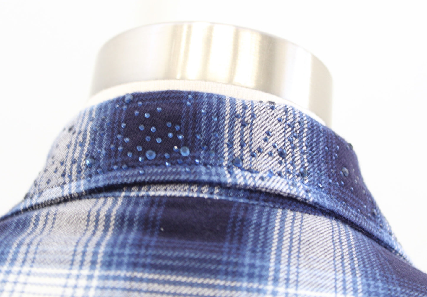 Zadig and Voltaire Tais Car Blue Plaid Button Up Rhinestone Embellished Shirt S