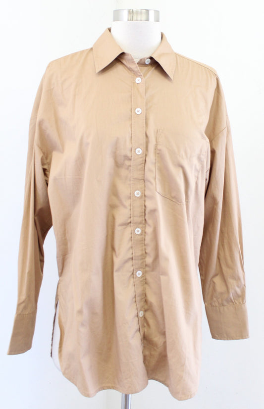 NWT Maeve Anthropologie the Bennet Button Down Shirt in Neutral Tan Size XS