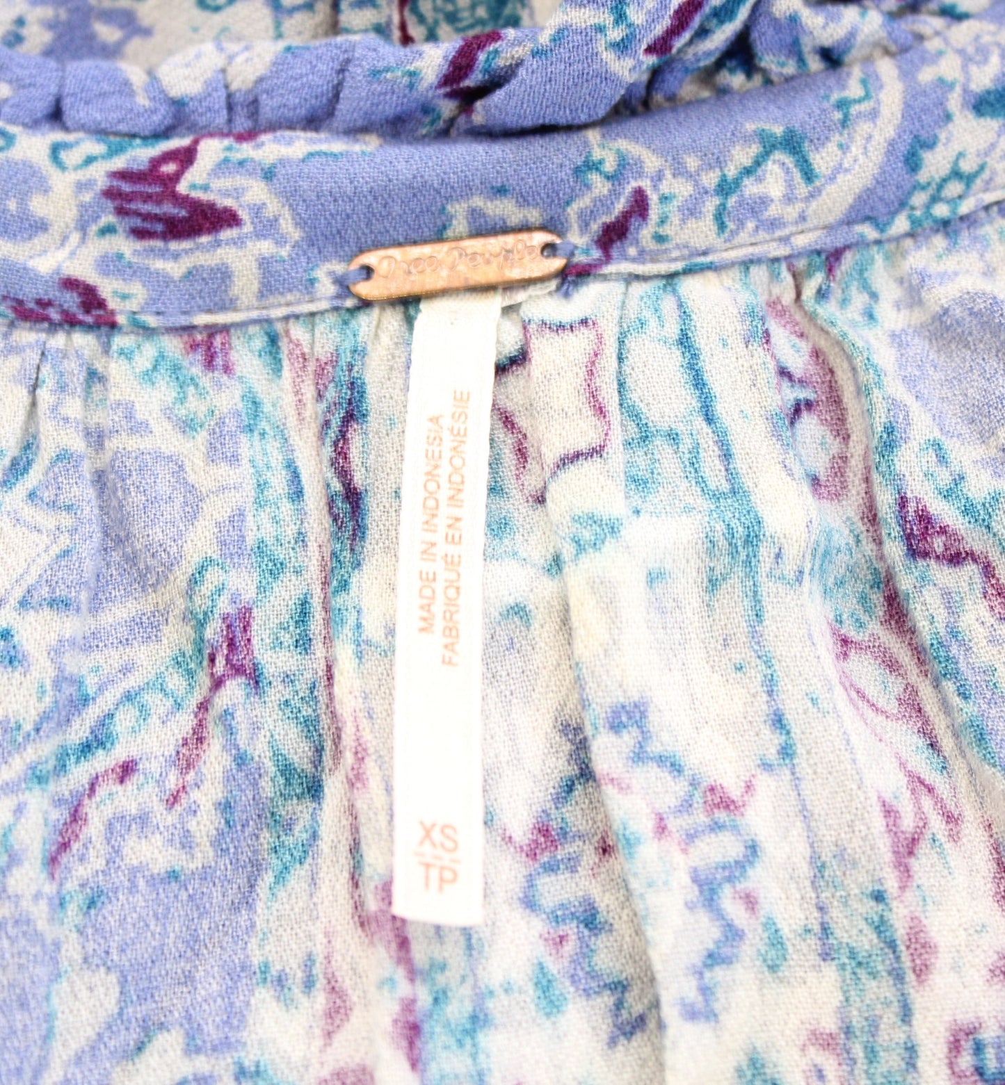 Free People Magic Mystery Blue Printed Bell Sleeve Tunic / Mini Dress Size XS