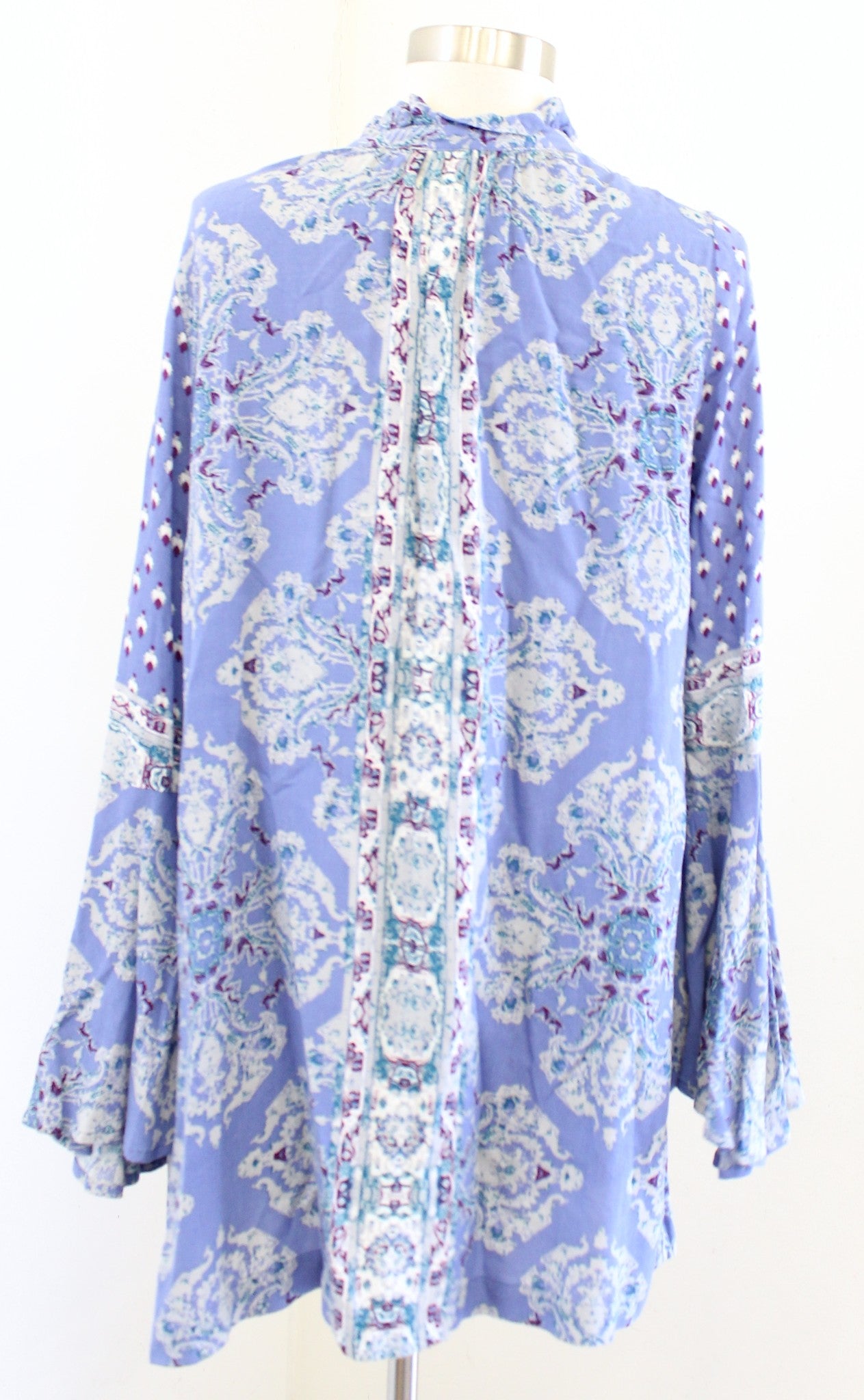 Free People Magic Mystery Blue Printed Bell Sleeve Tunic / Mini Dress Size XS