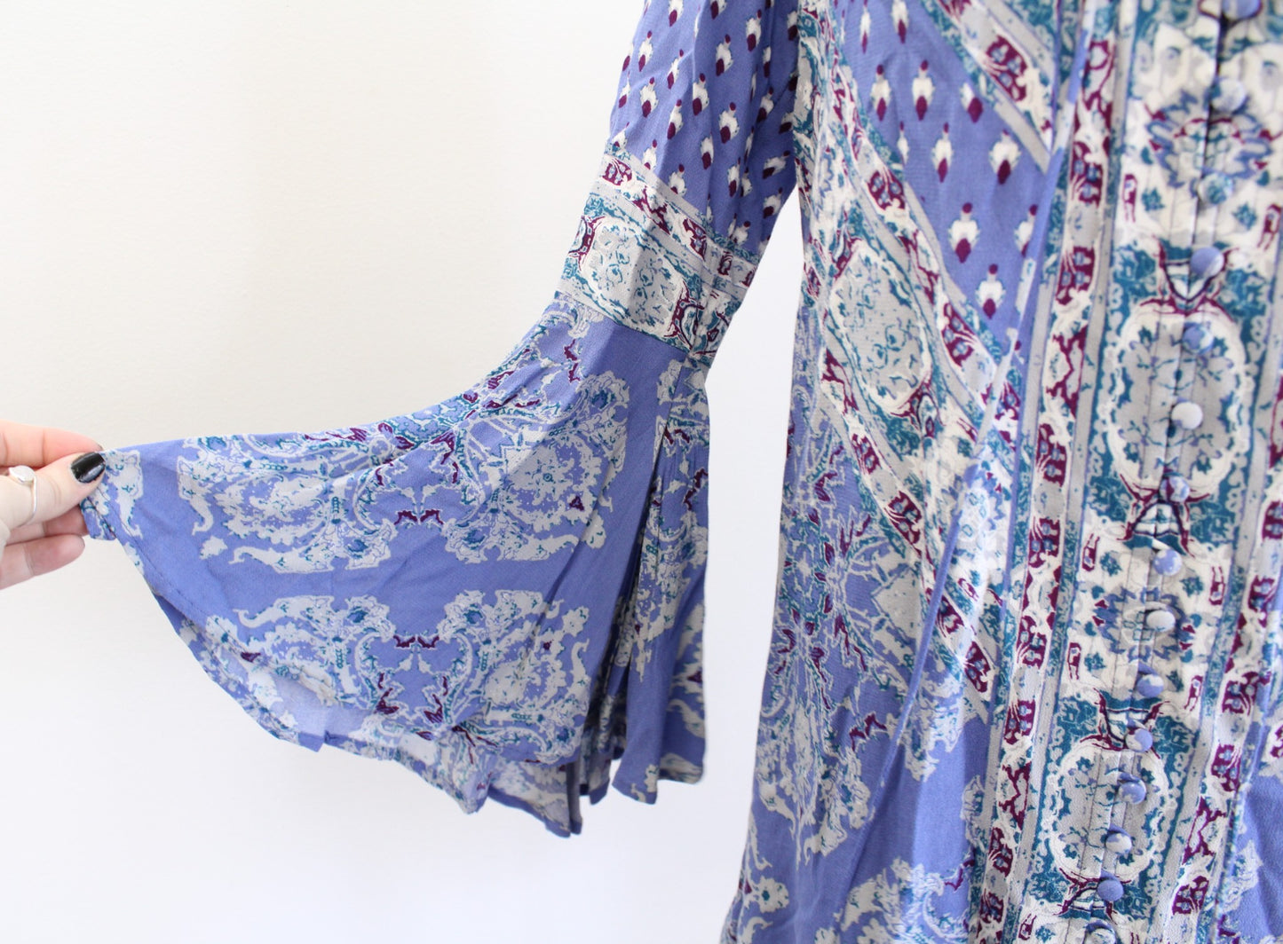 Free People Magic Mystery Blue Printed Bell Sleeve Tunic / Mini Dress Size XS