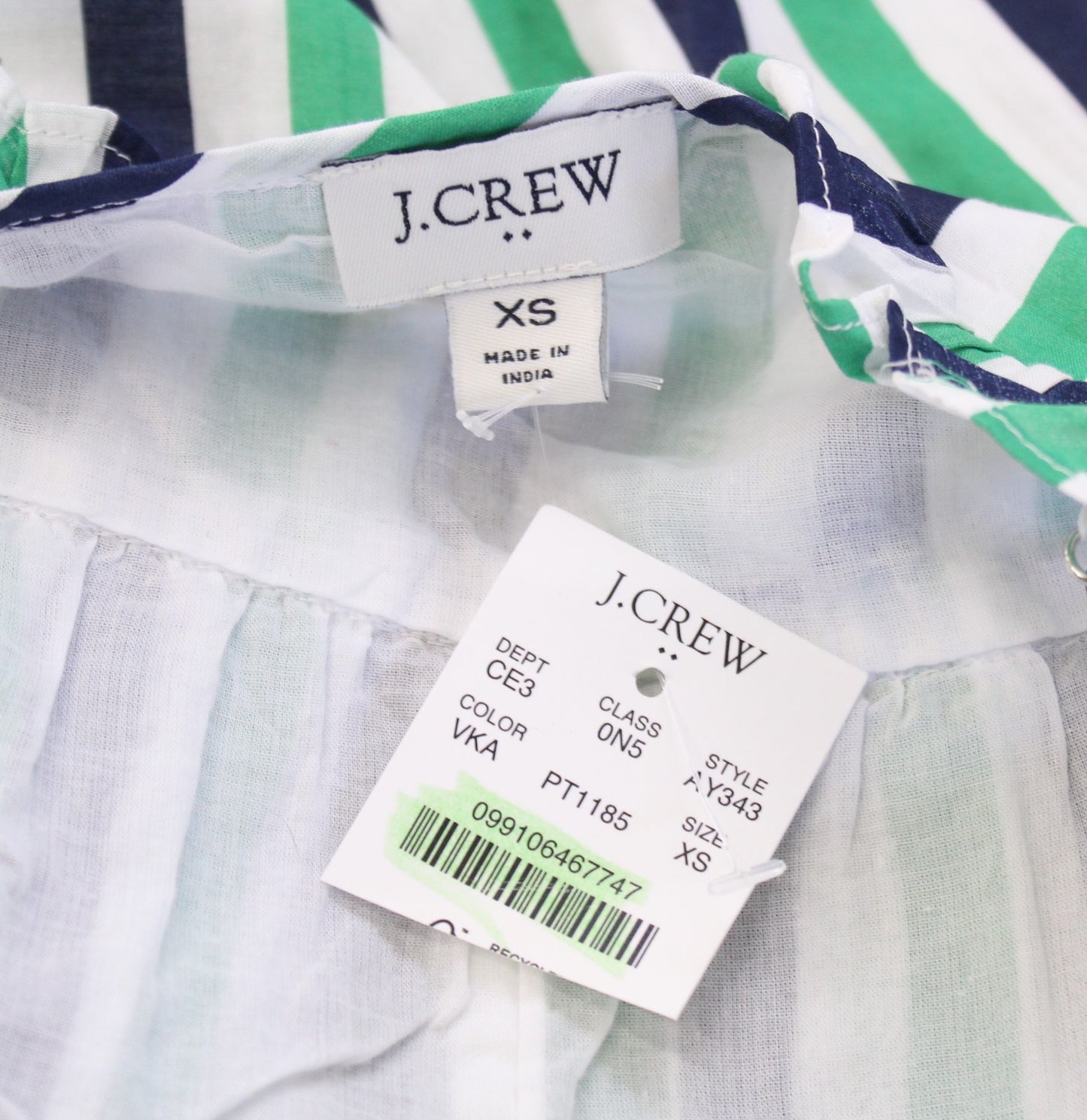 NWT J Crew Ruffle Striped Poplin Midi Dress Swim Cover Up Size XS Green White