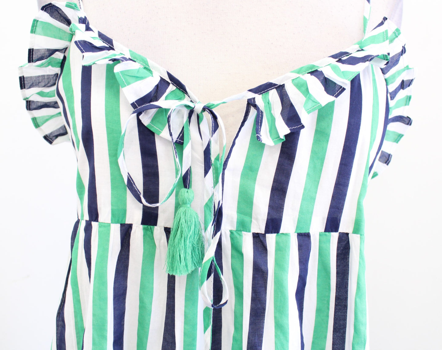NWT J Crew Ruffle Striped Poplin Midi Dress Swim Cover Up Size XS Green White