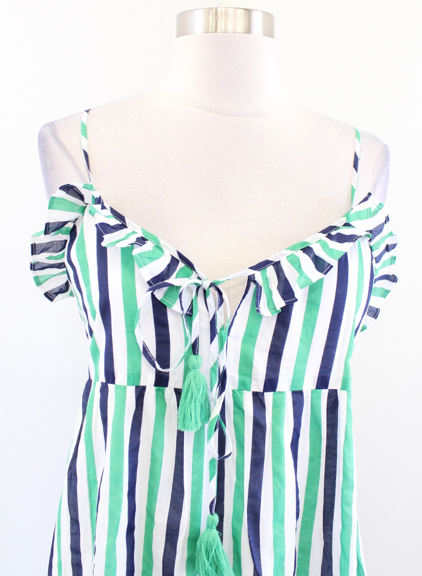 NWT J Crew Ruffle Striped Poplin Midi Dress Swim Cover Up Size XS Green White