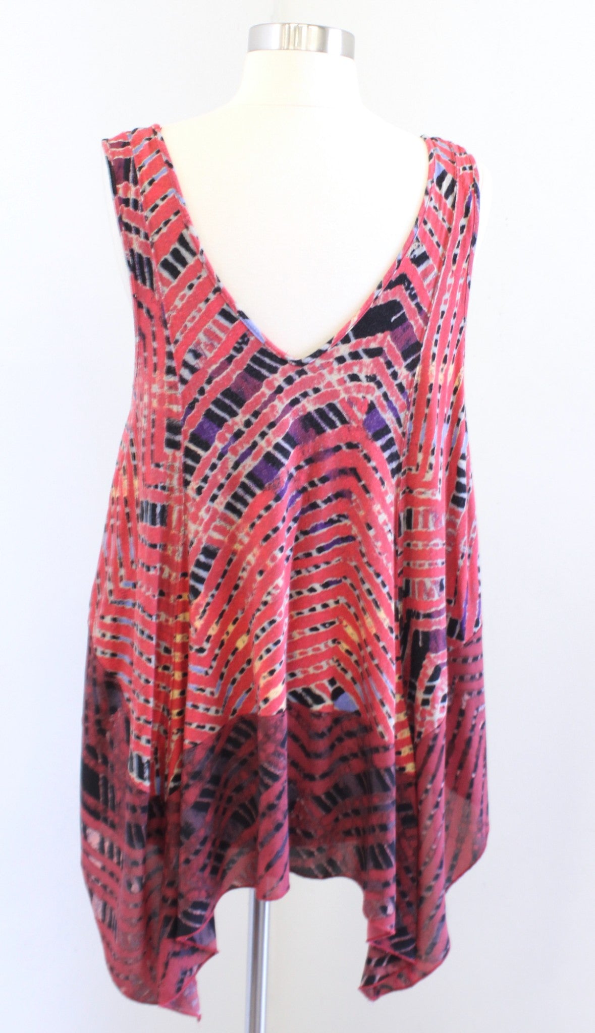 Free People Day Dreamers V Neck Printed Swing Tank Top Blouse Sz S Asymmetrical