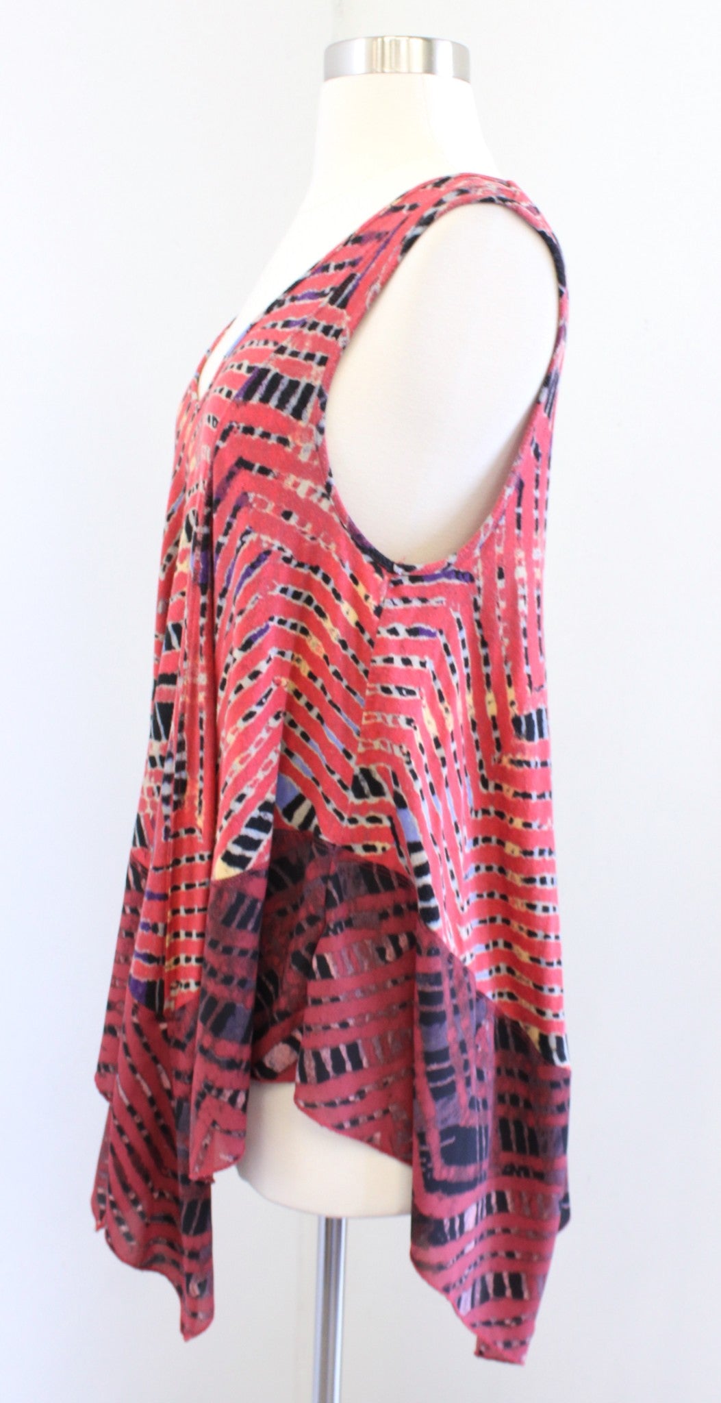 Free People Day Dreamers V Neck Printed Swing Tank Top Blouse Sz S Asymmetrical