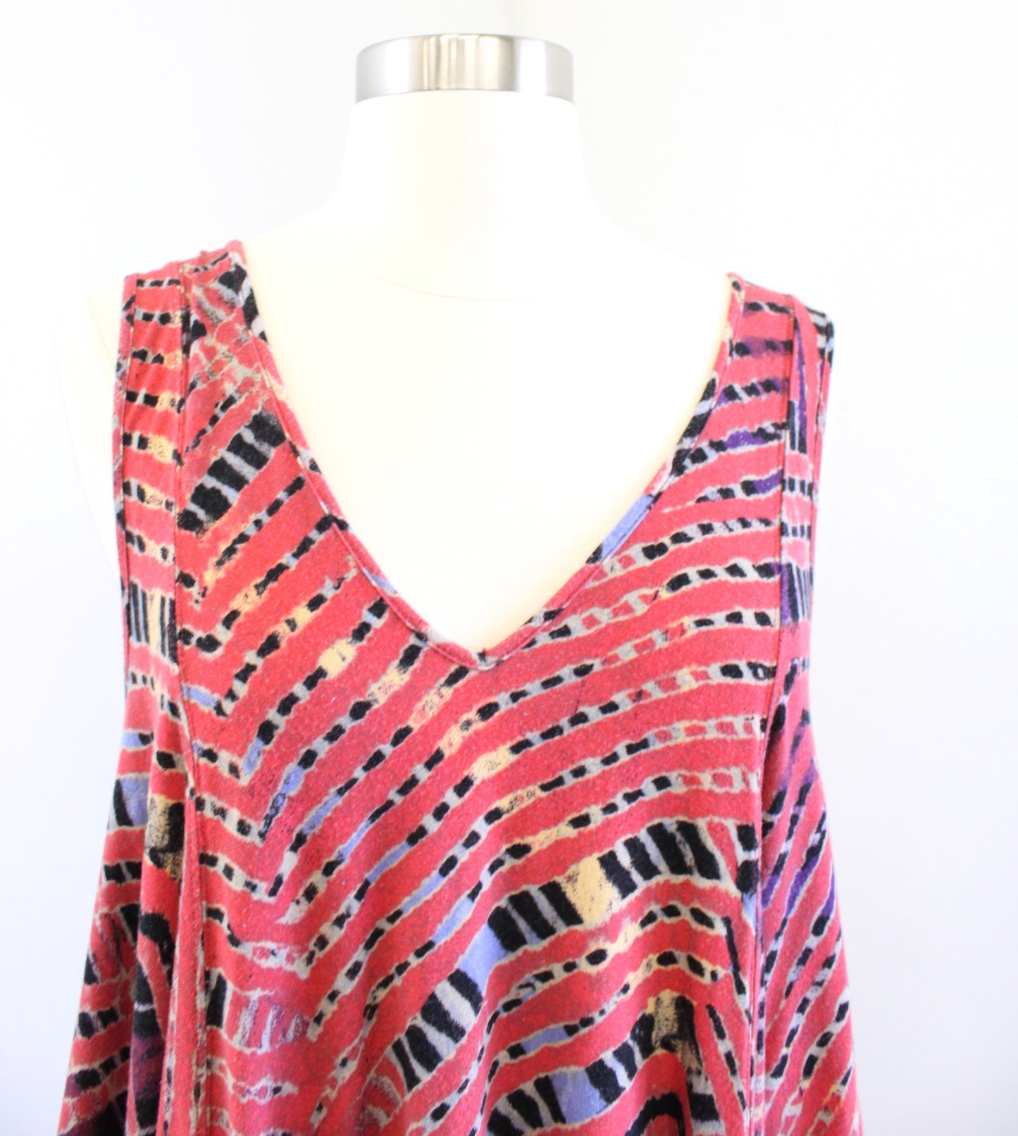 Free People Day Dreamers V Neck Printed Swing Tank Top Blouse Sz S Asymmetrical