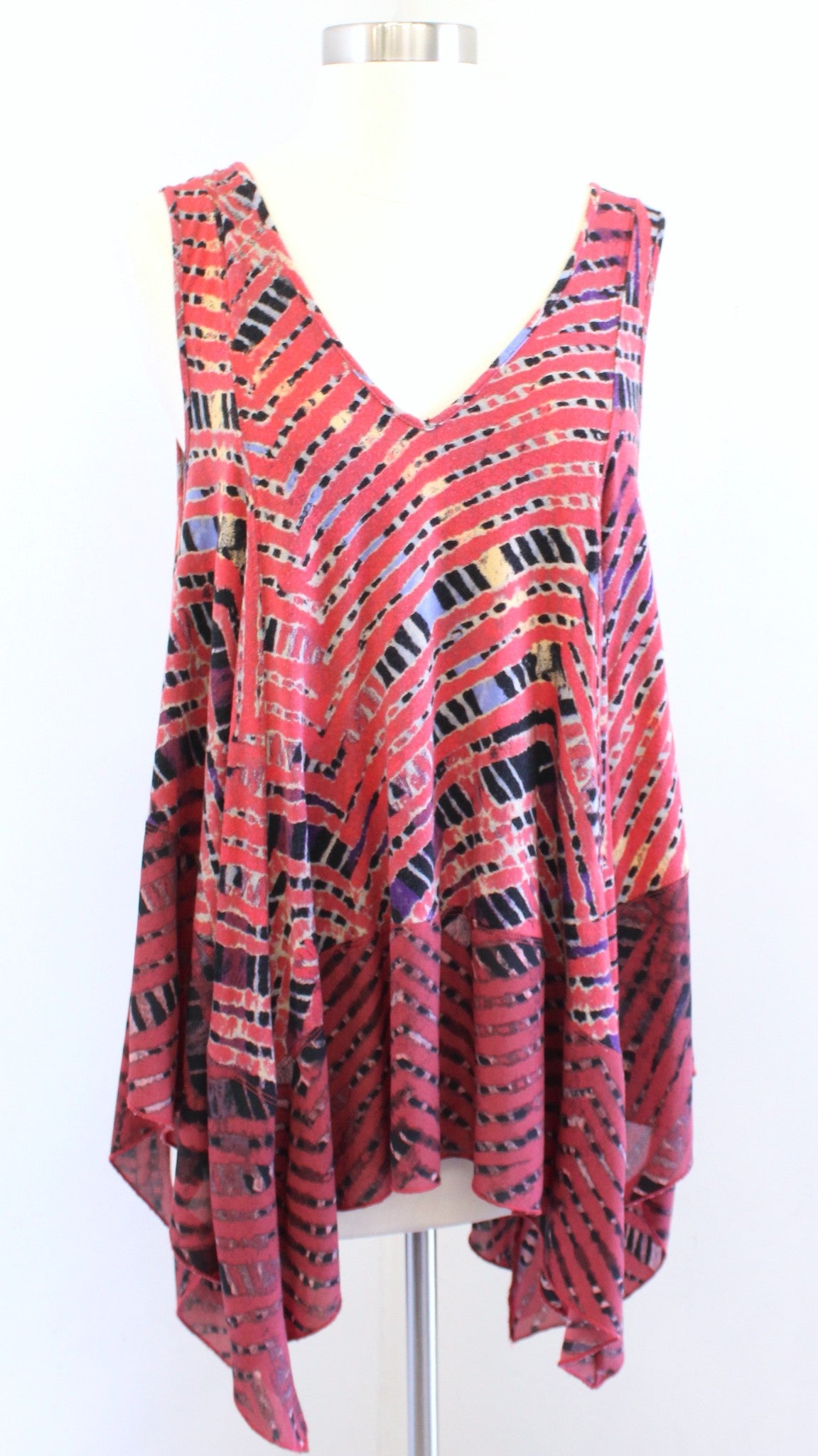 Free People Day Dreamers V Neck Printed Swing Tank Top Blouse Sz S Asymmetrical