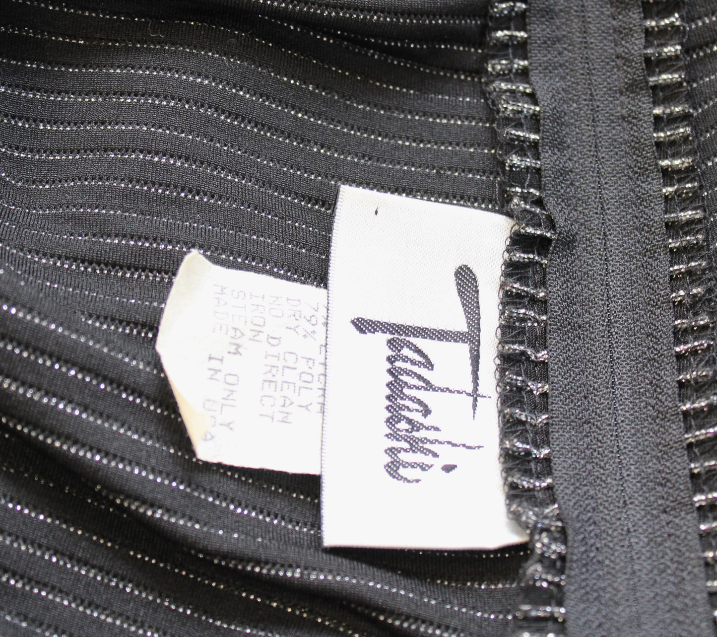 Vtg 90s Tadashi Black Silver Metallic Striped Evening Dress Formal Size XS