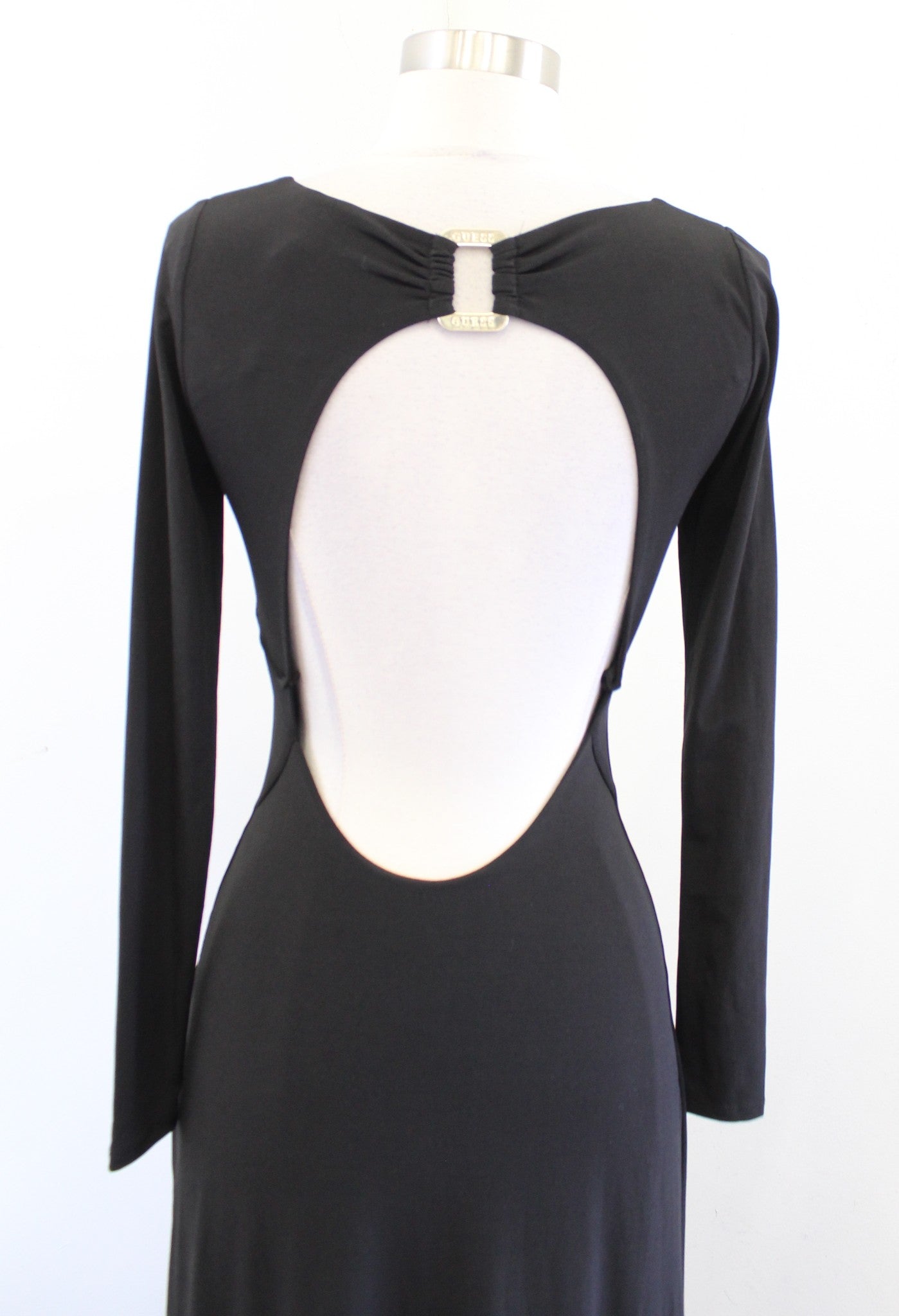 Guess Womens Solid Black Open Back Jersey Maxi Dress Size XS Cocktail Evening