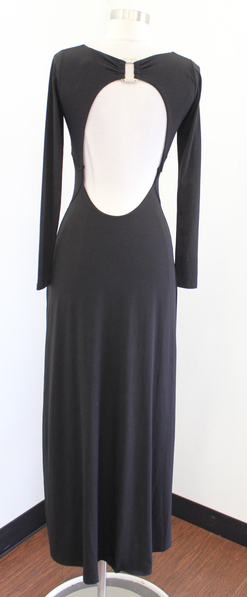 Guess Womens Solid Black Open Back Jersey Maxi Dress Size XS Cocktail Evening
