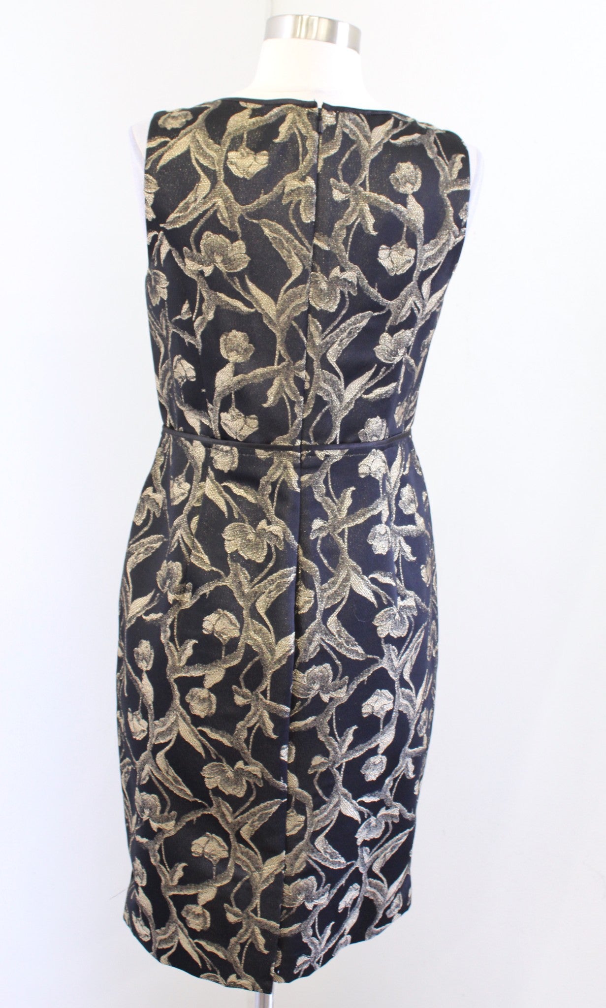 NWT Talbots Black Gold Metallic Shimmer Brocade Floral Sheath Dress Size 4P