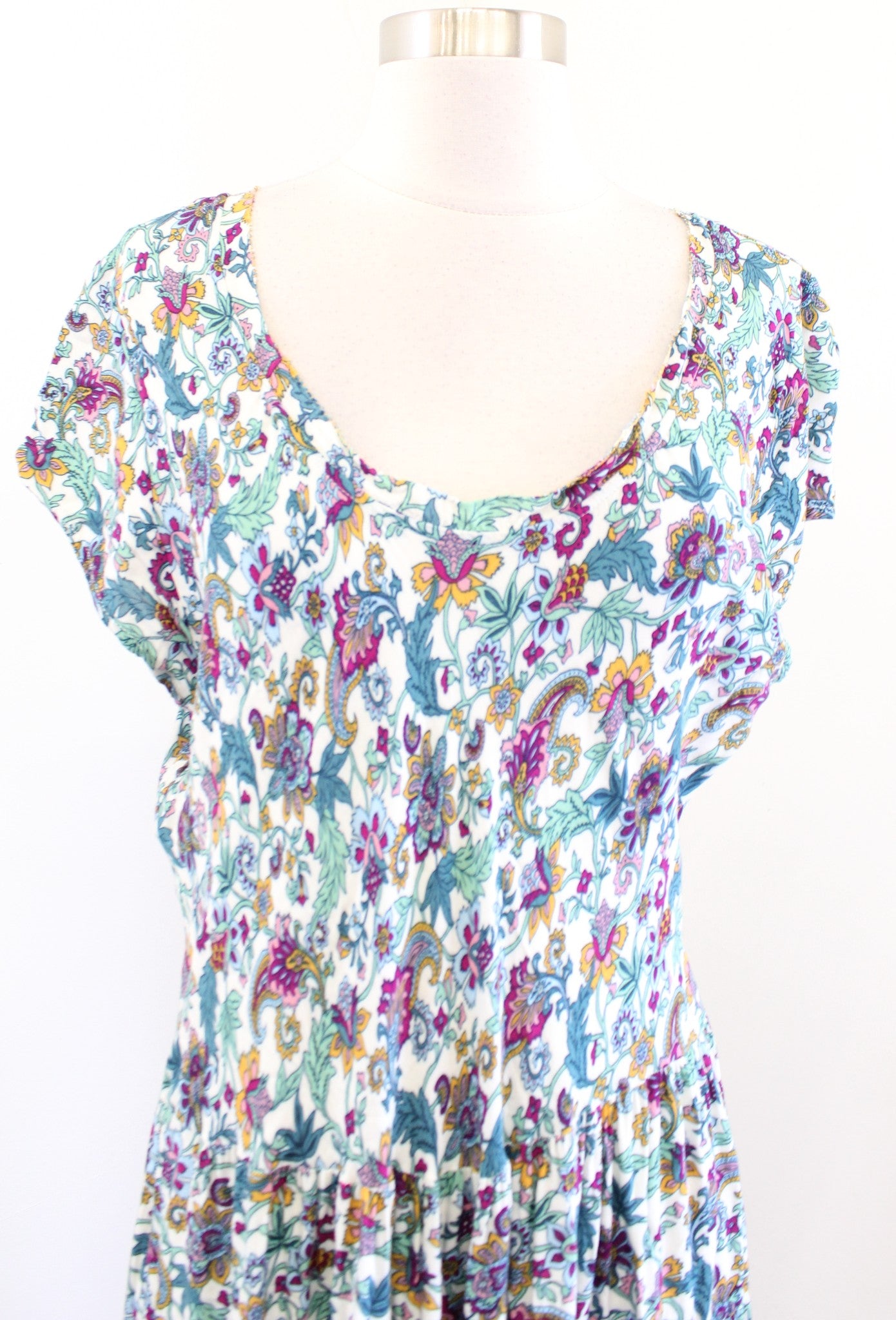 Soft Surroundings Kara Floral Paisley Print Tiered Peasant Maxi Dress Size L