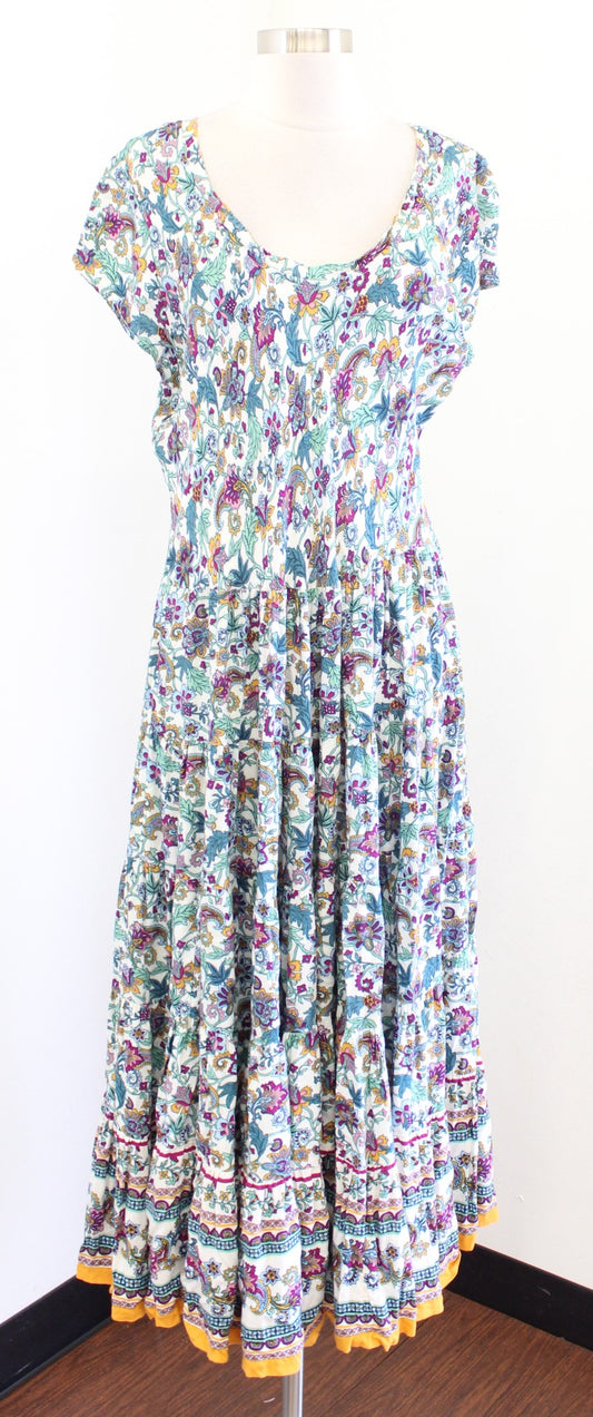 Soft Surroundings Kara Floral Paisley Print Tiered Peasant Maxi Dress Size L