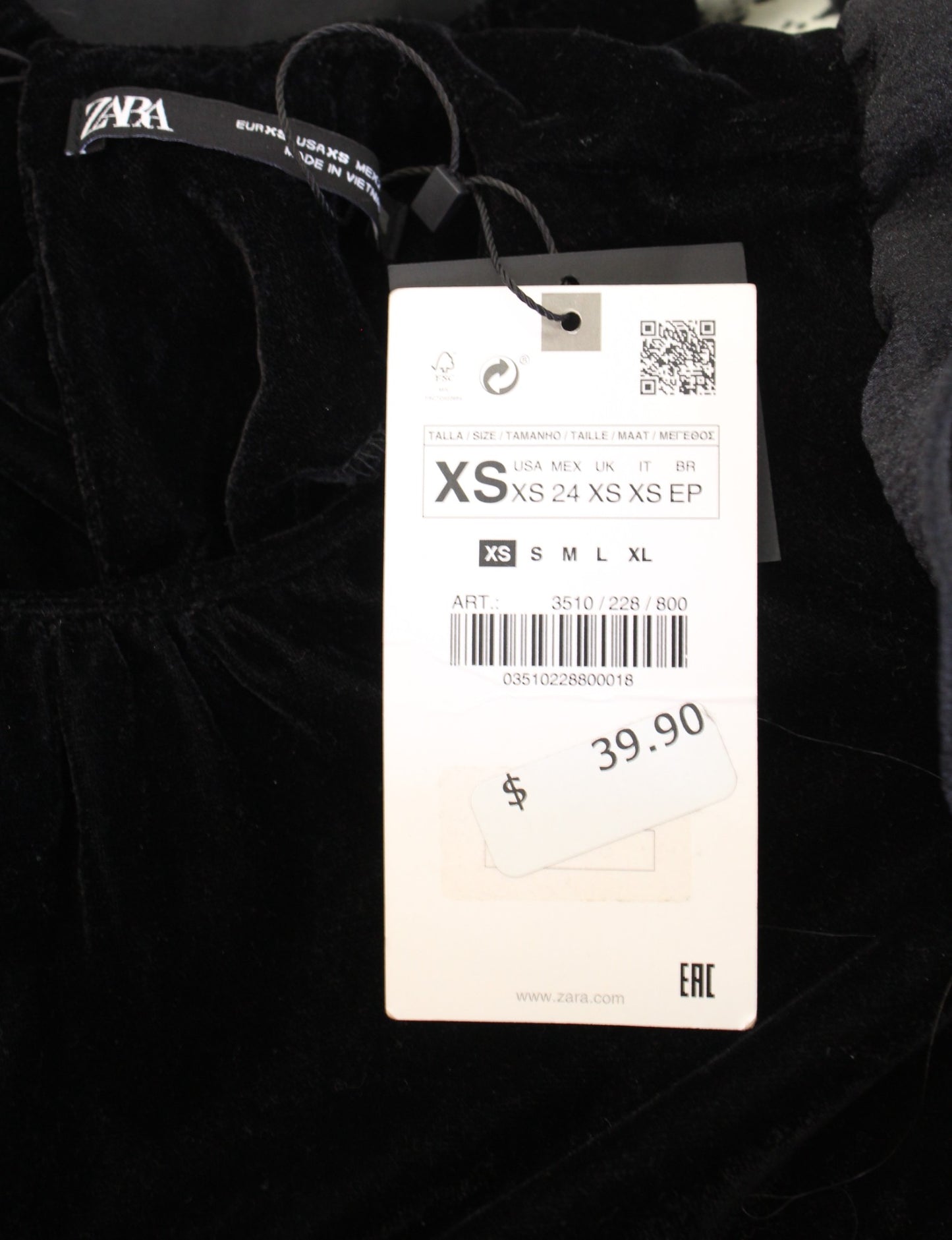 NWT Zara Black Velvet Sheer Mesh Puff Sleeve Ruffle Top Blouse Size XS Party