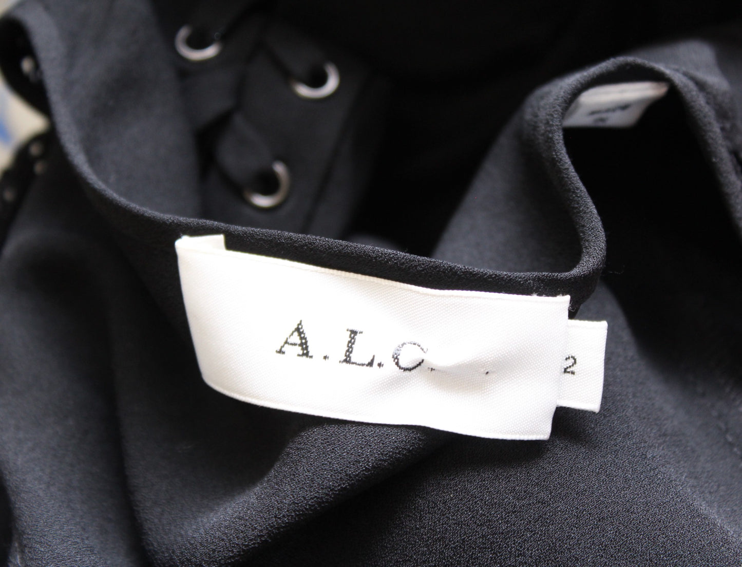 ALC A.L.C. Black Lace Up Grommet Plunge V Neck Silk Araya Midi Dress Size 2