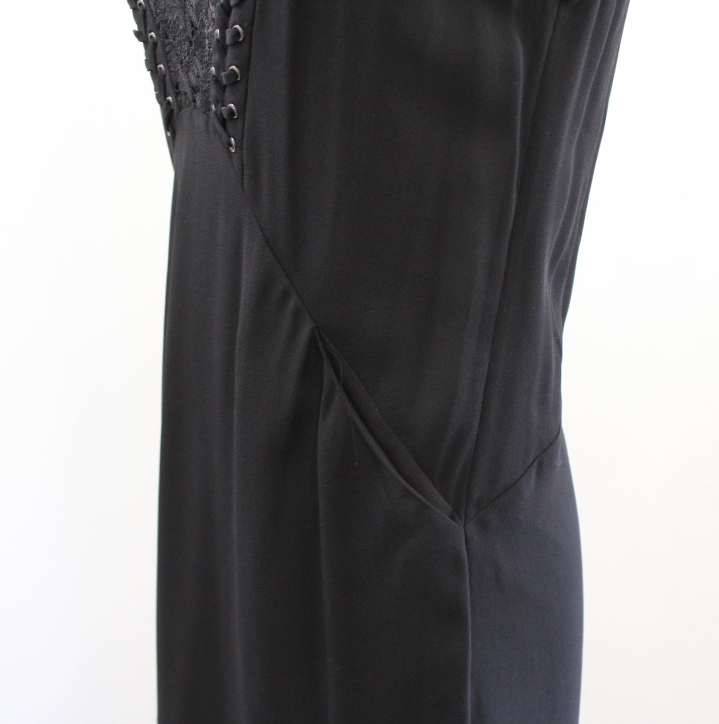 ALC A.L.C. Black Lace Up Grommet Plunge V Neck Silk Araya Midi Dress Size 2
