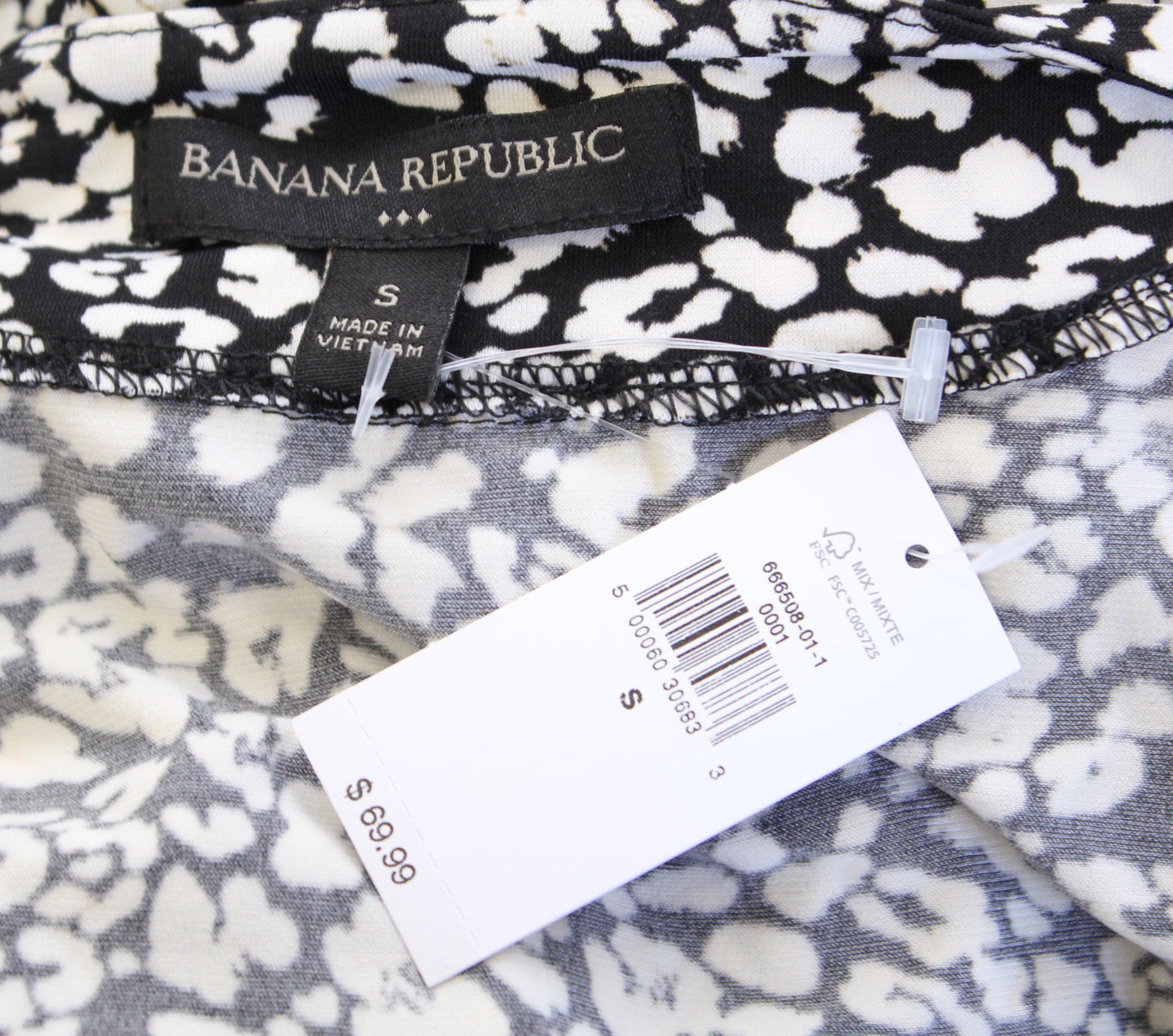 NWT Banana Republic Womens Black White Jersey Leopard Print Wrap Dress Size S
